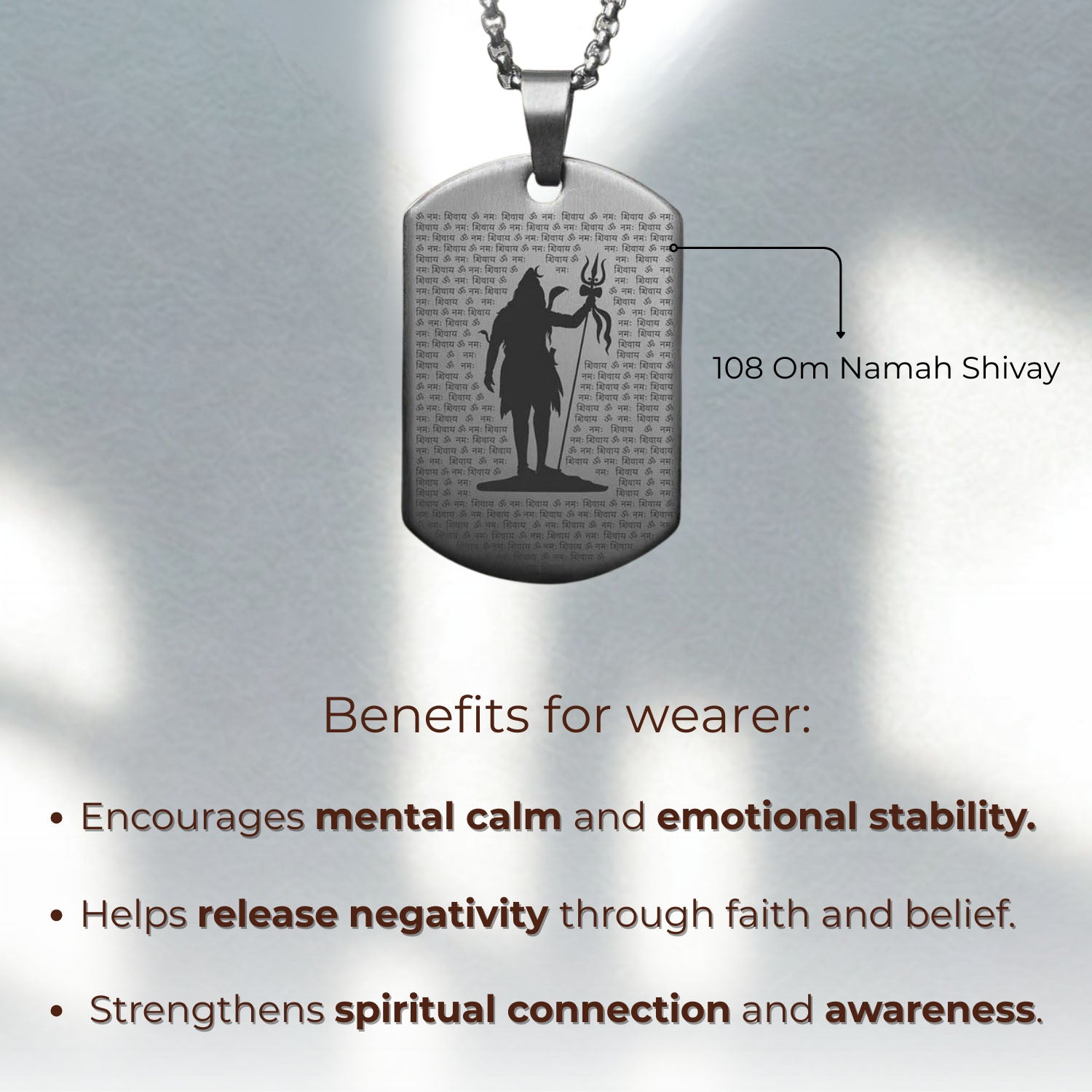 108 times Om Namah Shivay Tag Necklace Silver