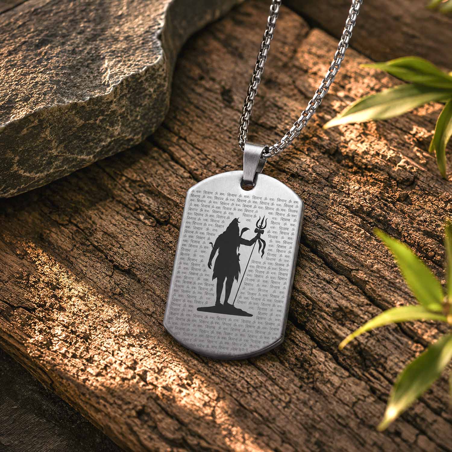 108 times Om Namah Shivay Tag Necklace Silver