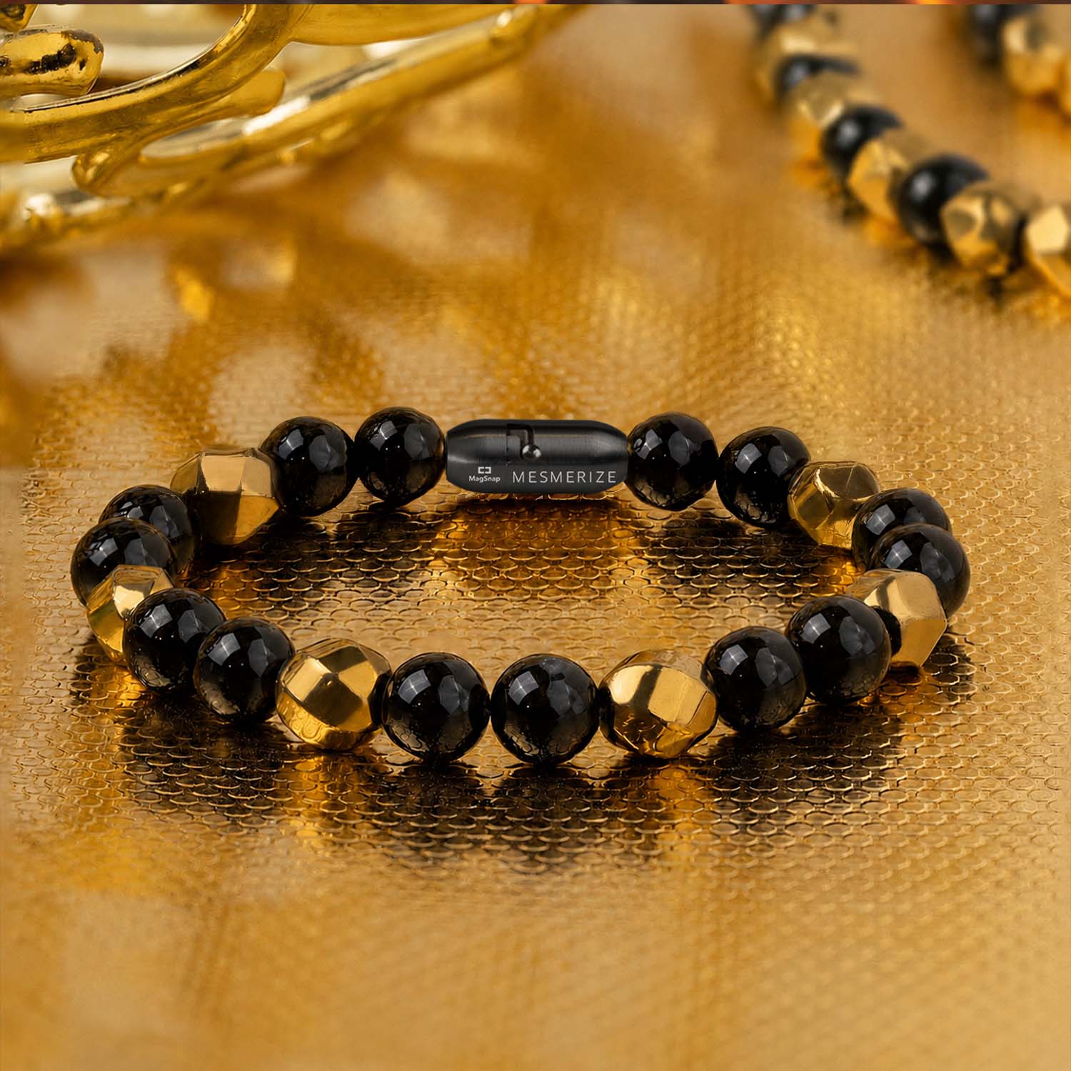 Guardian Gold Hematite & Gloss Onyx Natural Stone Bracelet with Magsnap 2