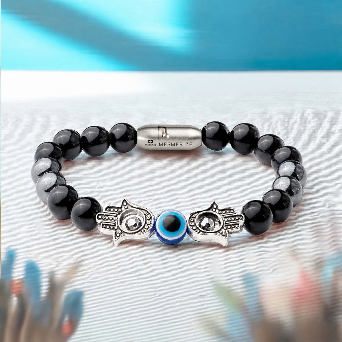 Protective Evil Eye Hamsa Natural Stone Bracelet with Magsnap 2