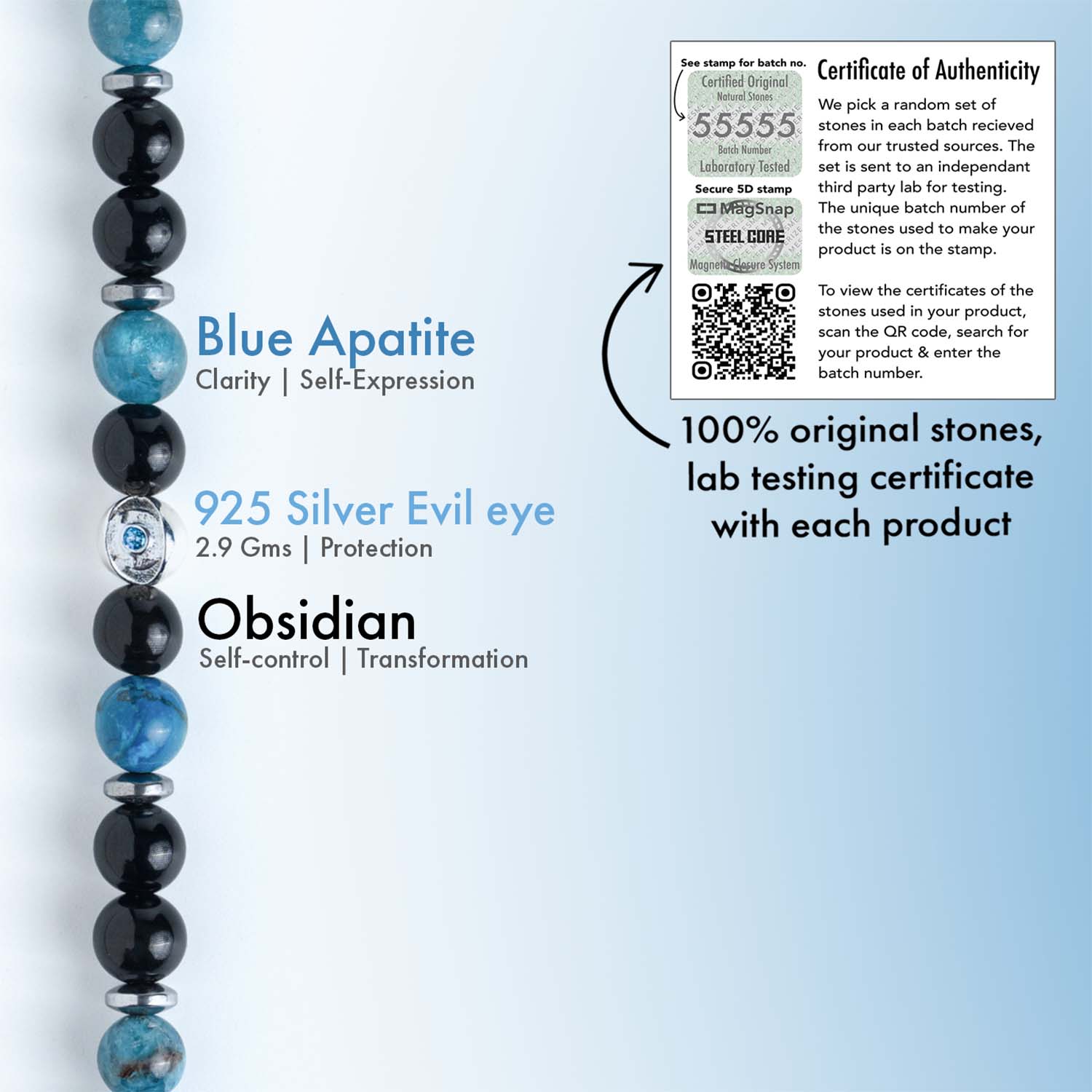 925 Sterling Silver Aegis Evil Eye Natural Stone Bracelet with Magsnap2