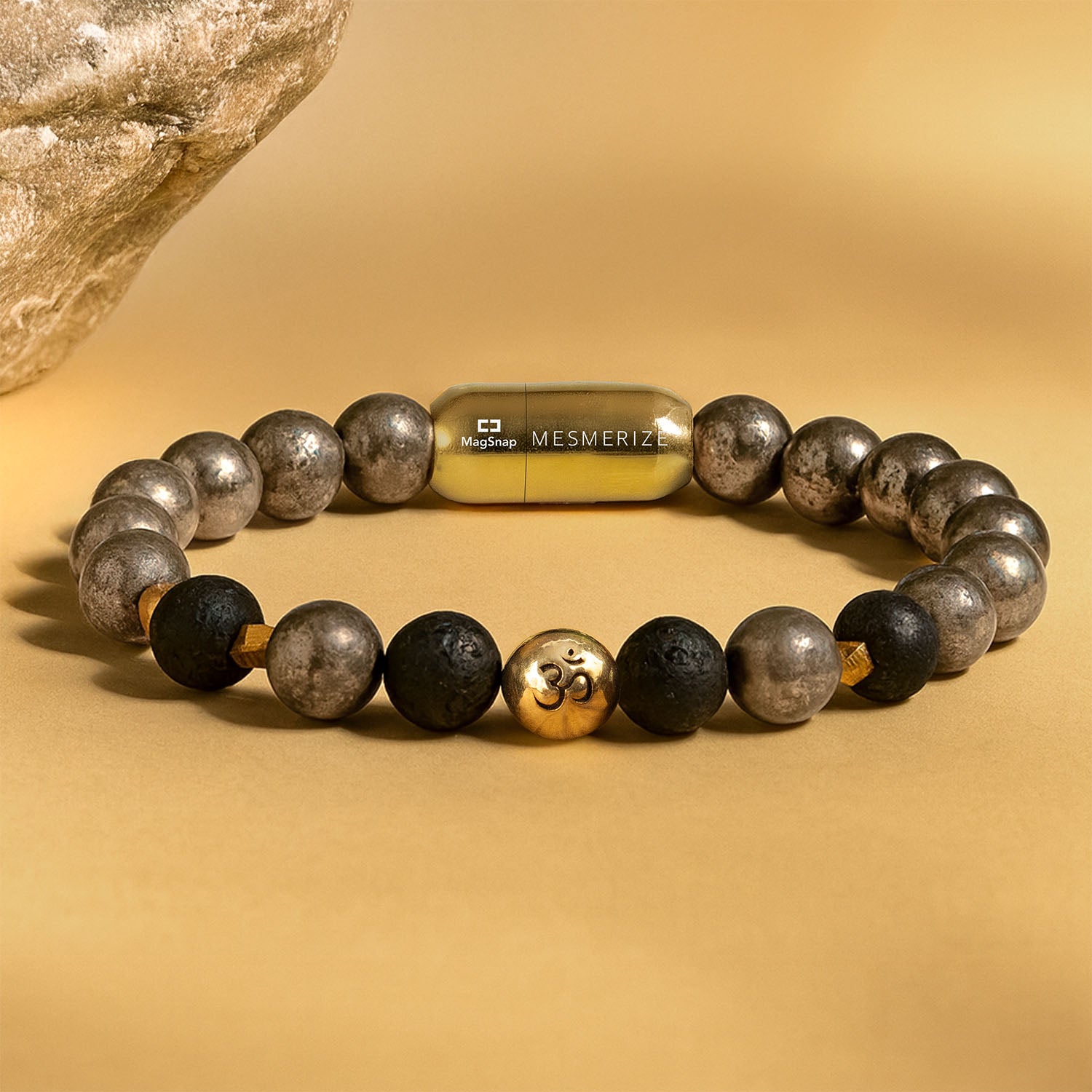 925 Sterling Silver Spiritual Om Pyrite Bracelet with Magsnap2