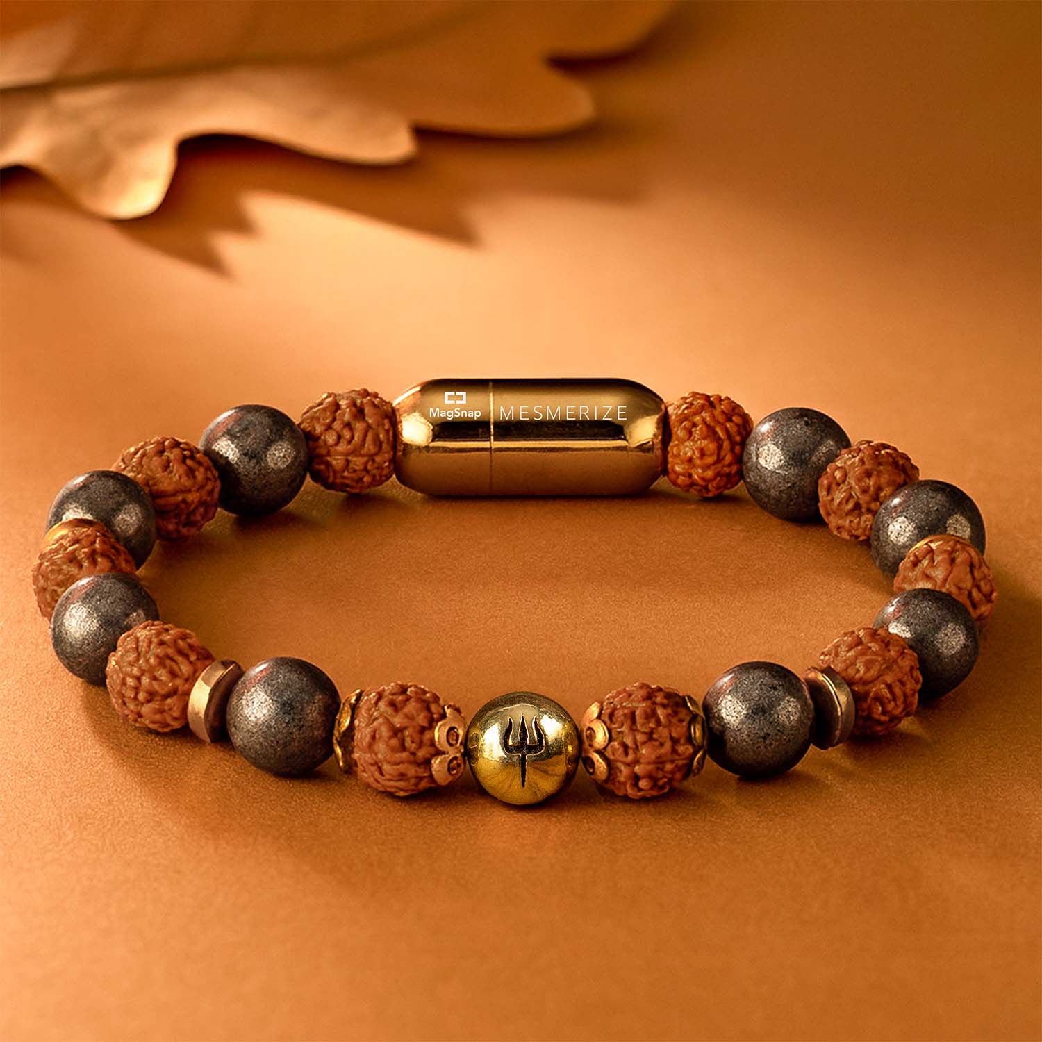 925 Sterling Silver Spiritual Trishul Pyite Natural Stone Bracelet with MagSnap2