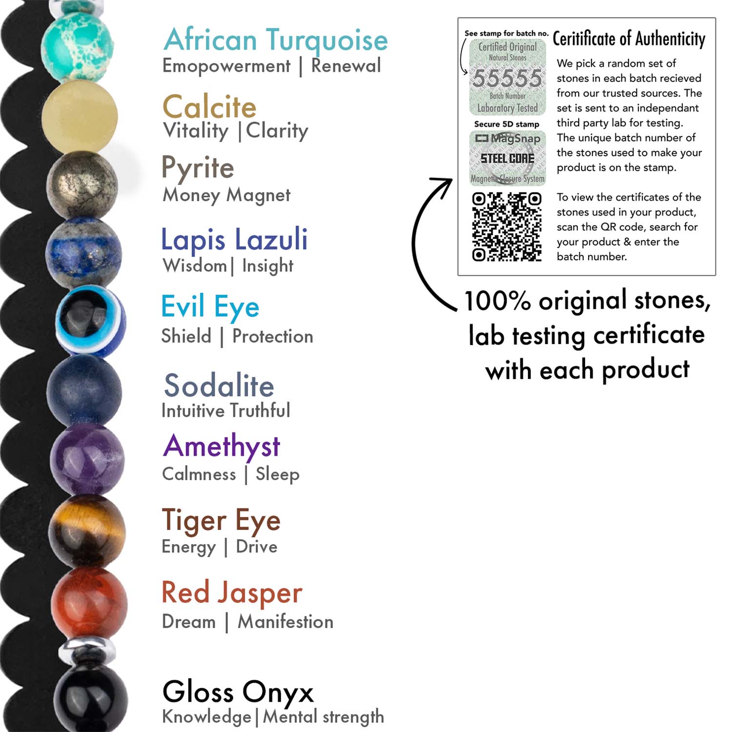 9 Chakra Natural Stone Couple Bracelets with Magsnap2