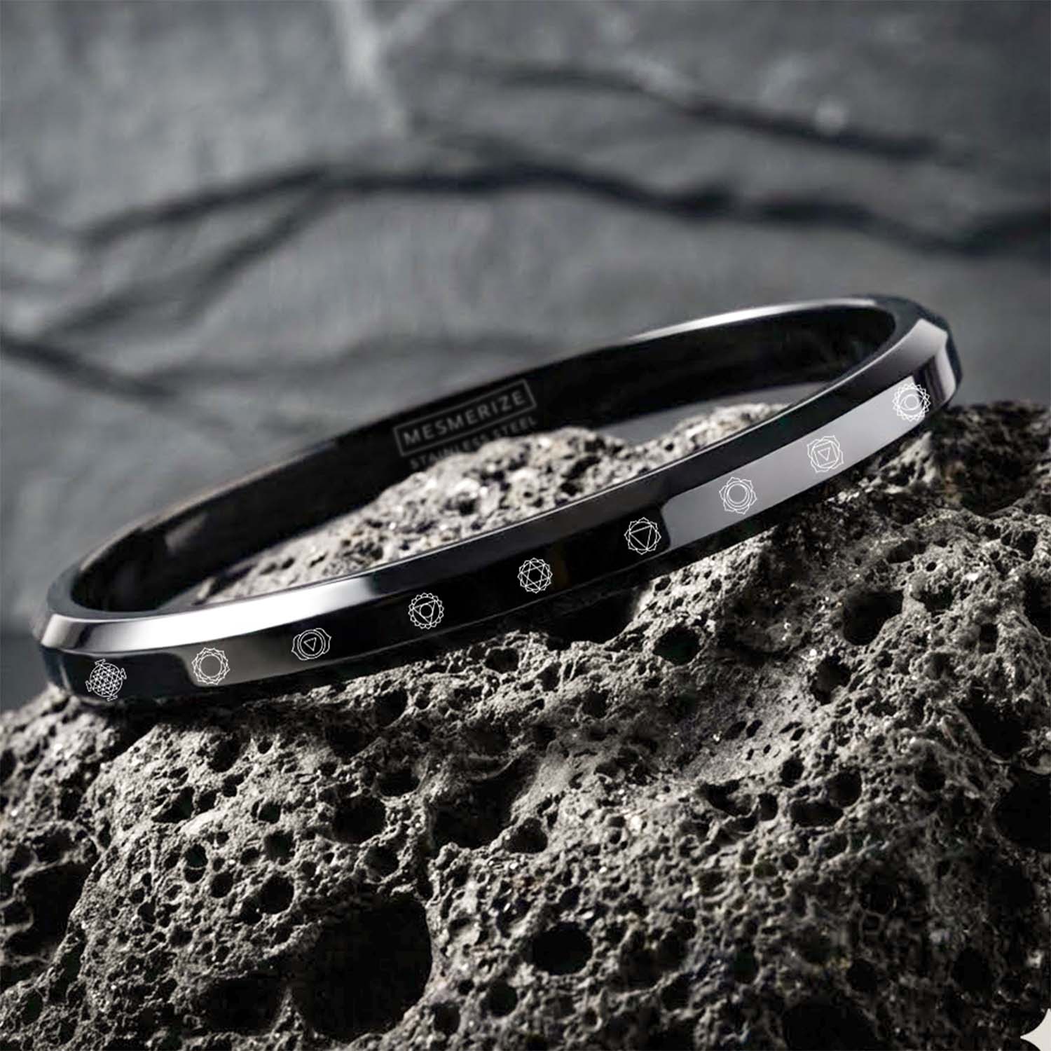 9 Chakra MicroCarved Round Kada Black