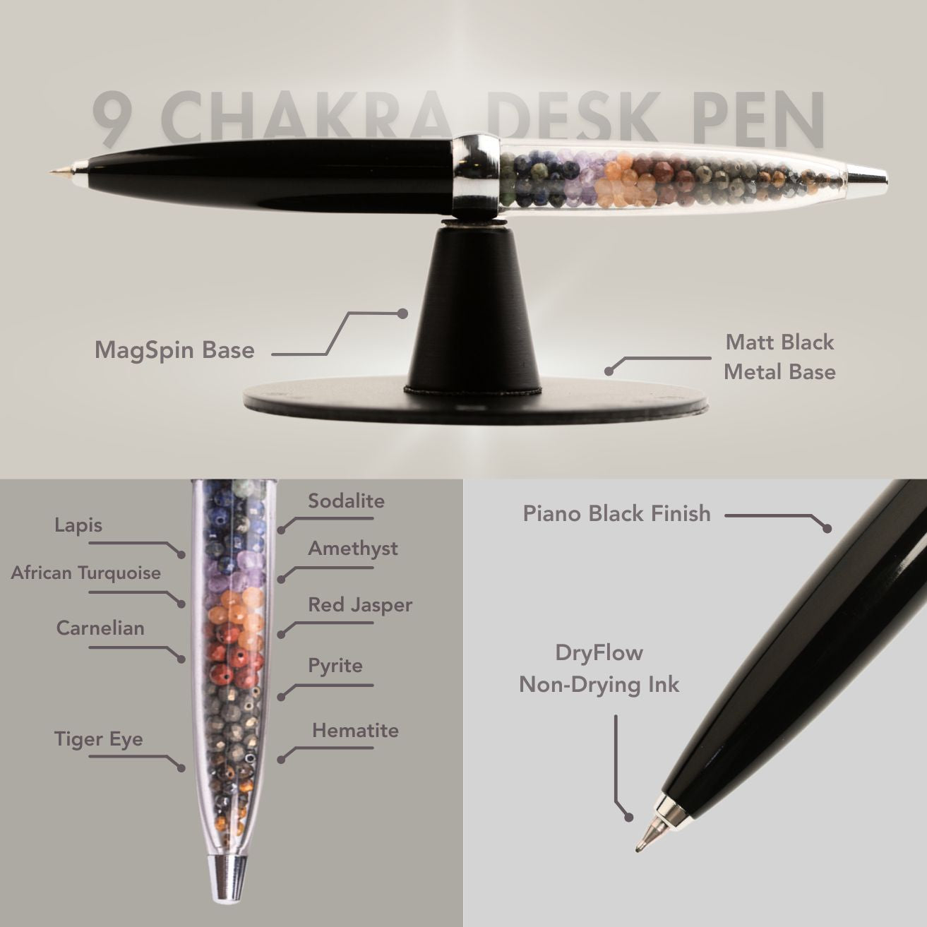 9 Chakra MagSpin Rotating Desk Pen with DryFlow Ink