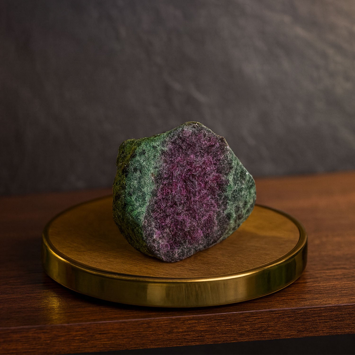 Alchemy Raw Ruby Zoisite Stone With Mango Wood Coaster