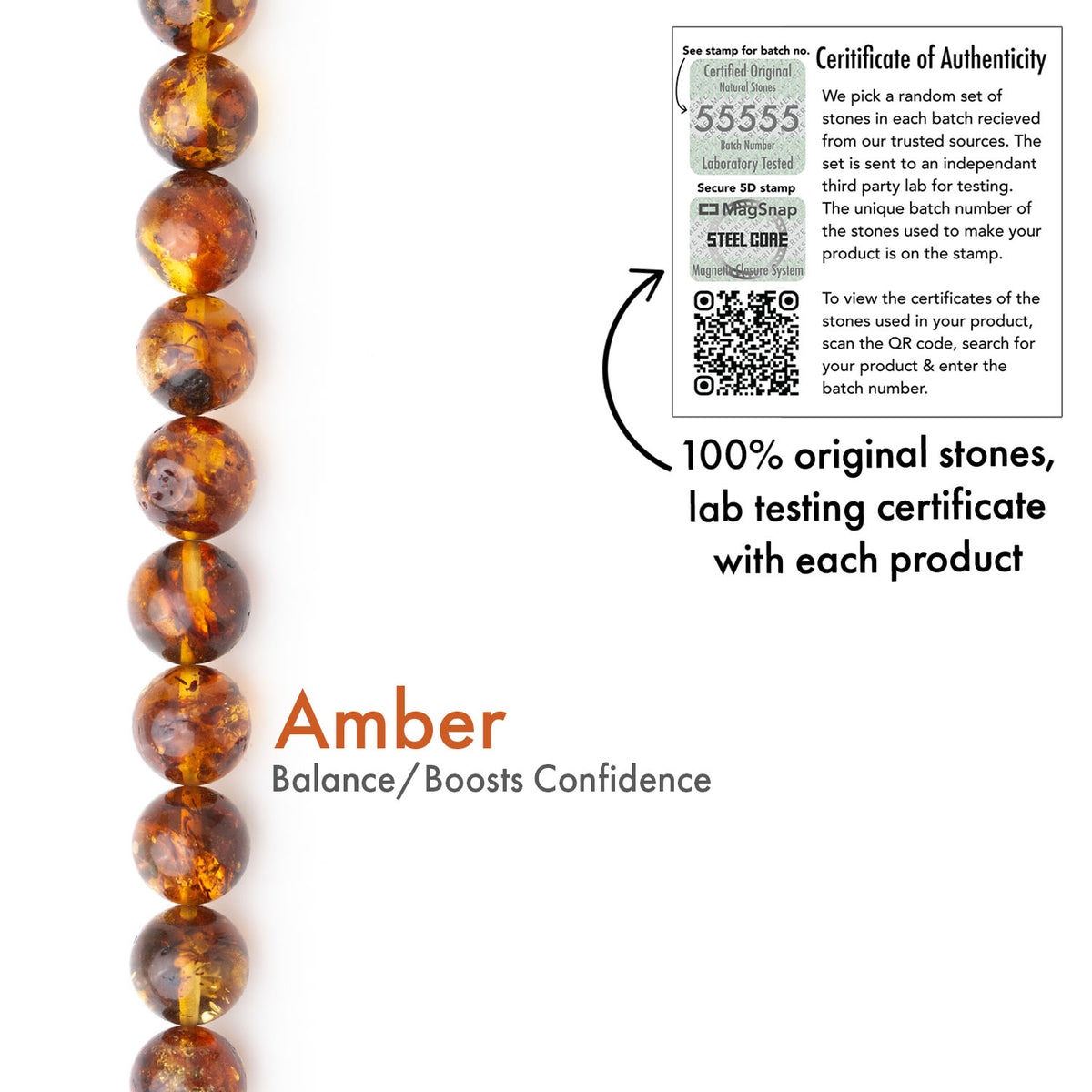 Celestial Warmth Amber Natural Stone Bracelet with Magsnap 2