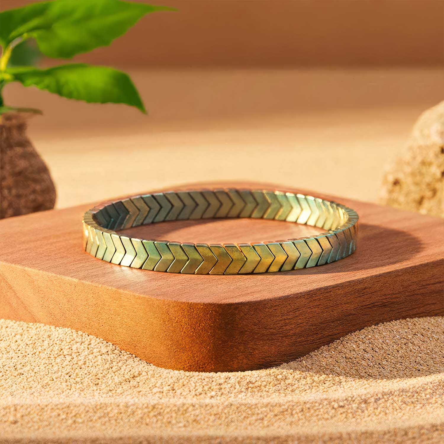 Antique Gold Hematite Stack Natural Stone Bracelet