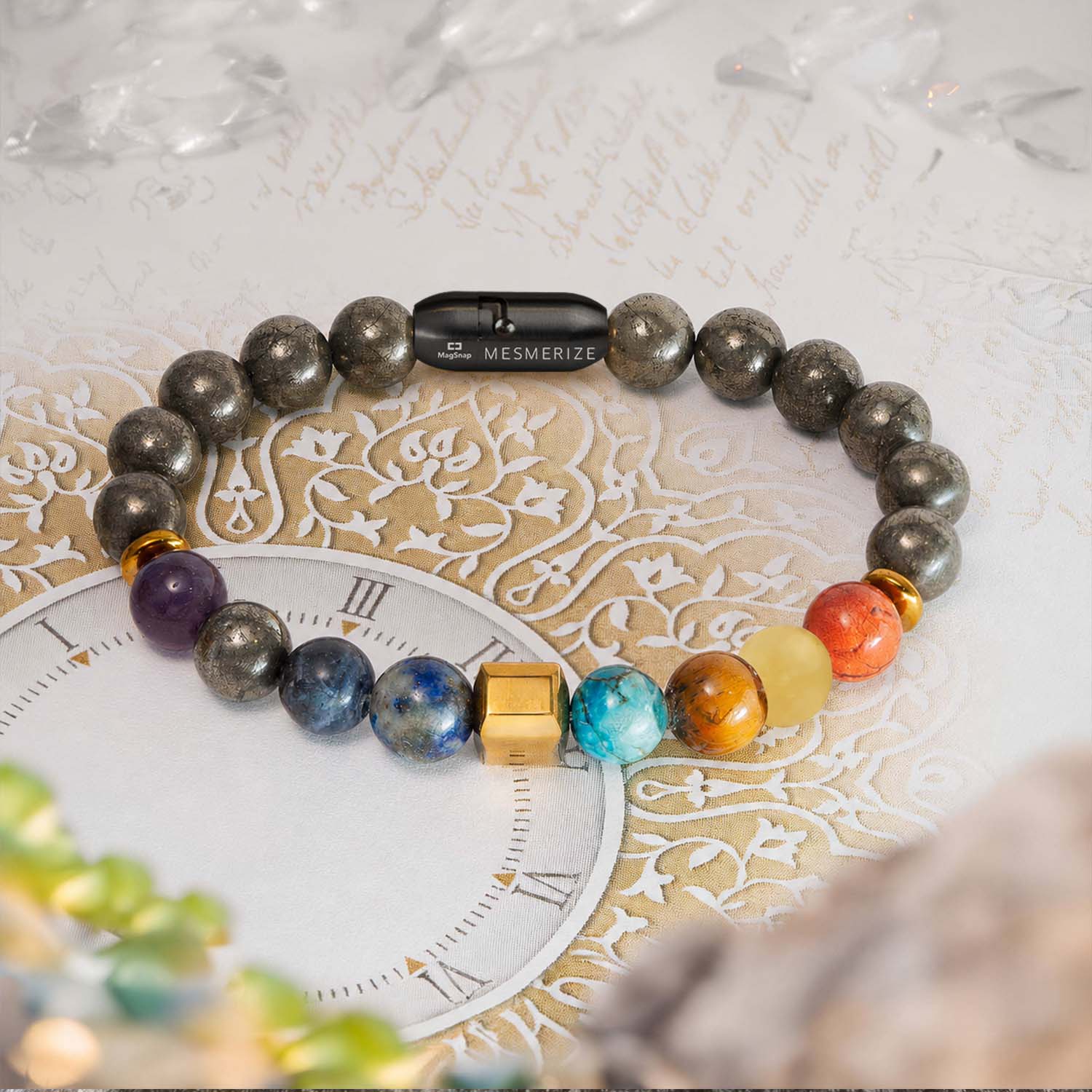 Personalised Money Magnet Pyrite 7 Chakra Natural Stone Bracelet