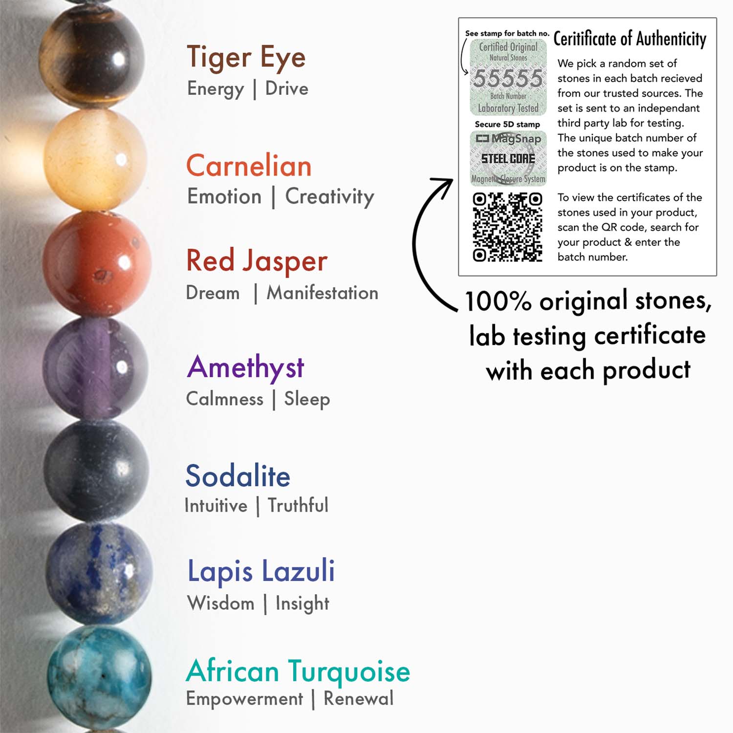 Natural Stone Jewellery Bracelet Men 7 Chakra MagSnap