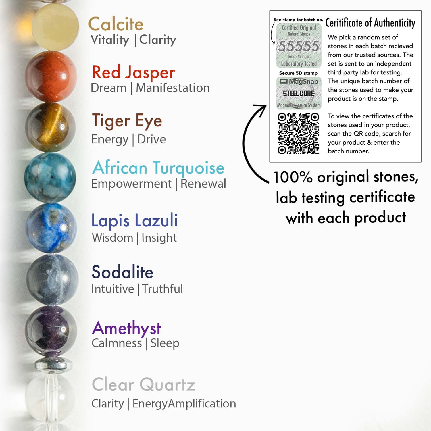 Balanced 7 Chakra Clear Quartz Natural Stone Magsnap Bracelet