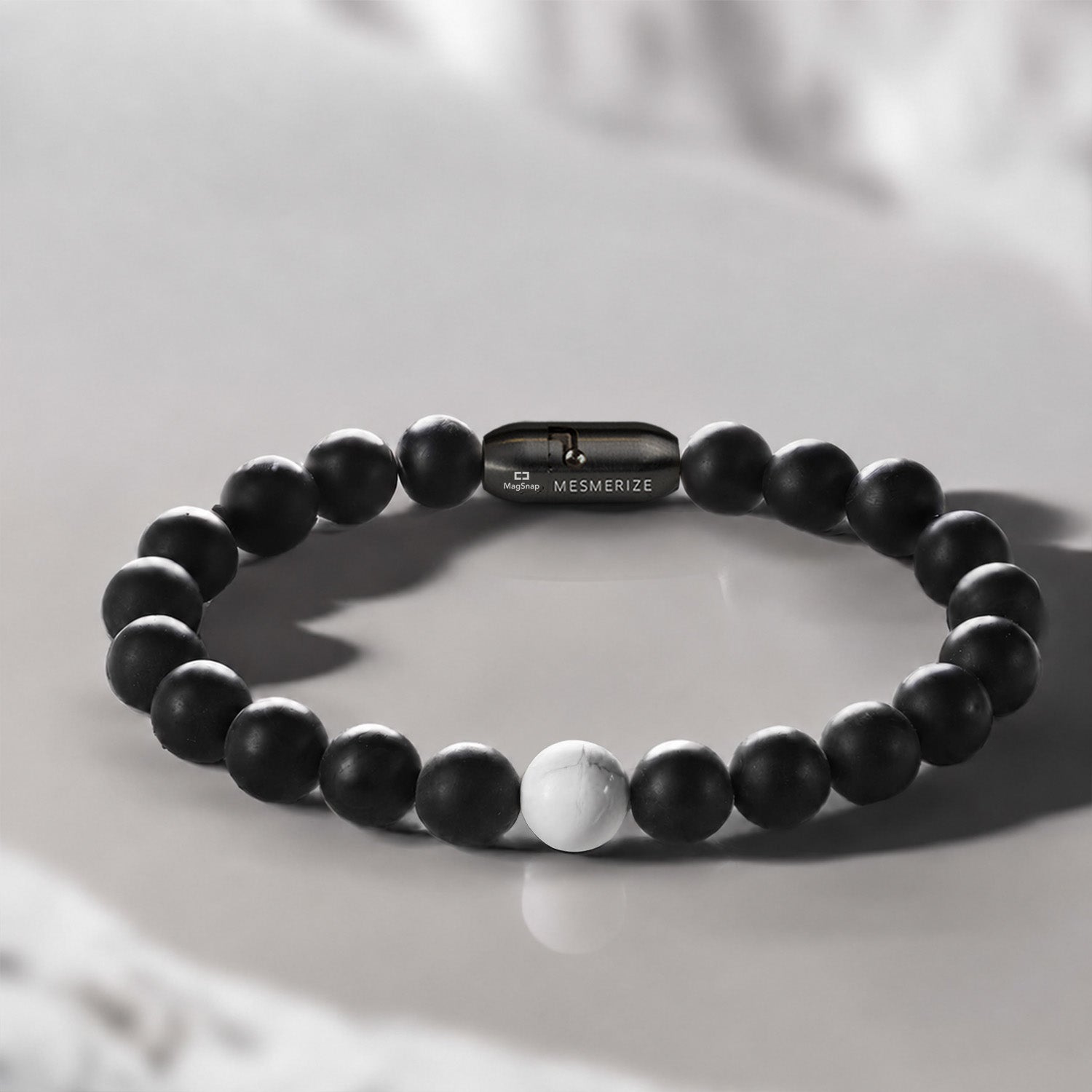Natural Stone Jewellery Black Onyx and Howlite Bracelet With MagSnap