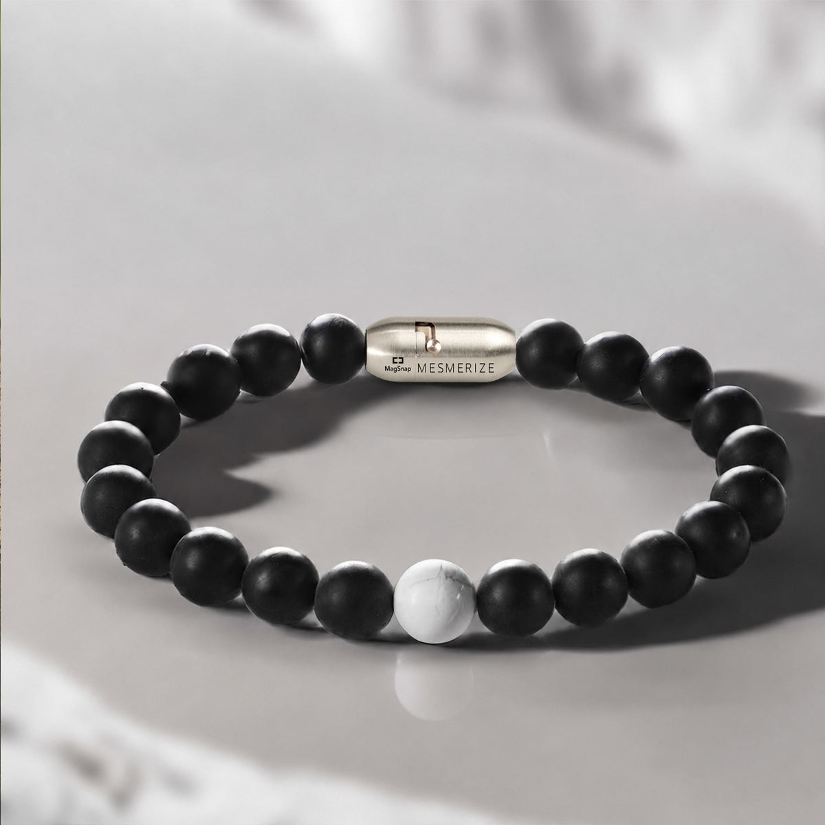 Natural Stone Jewellery Black Onyx and Howlite Bracelet With MagSnap