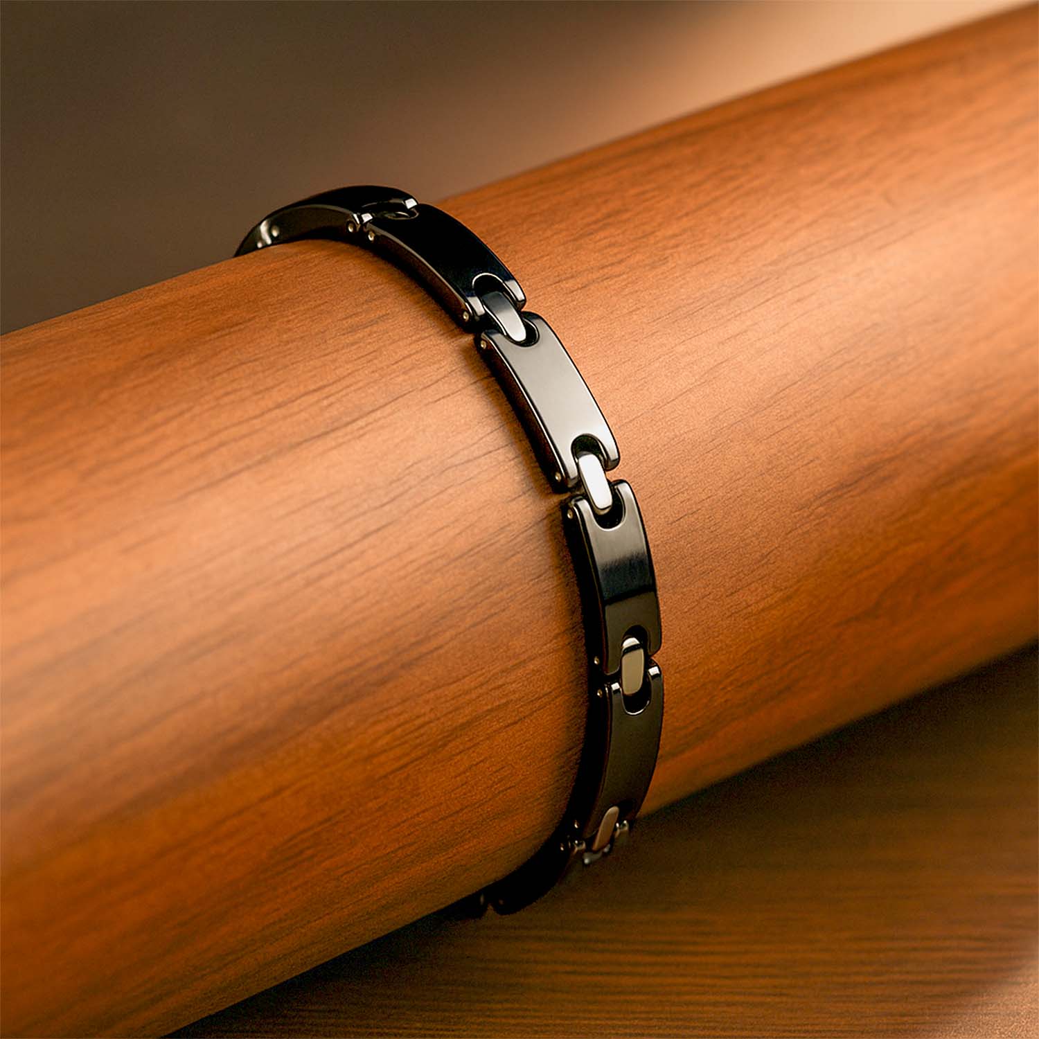 Black & Silver Gloss Ceramic Steel Link Bracelet