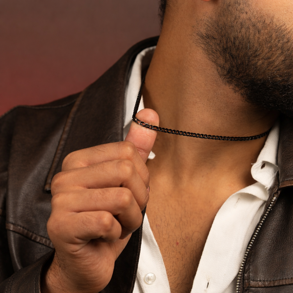 Black Stainless Steel Linked Chain Necklace