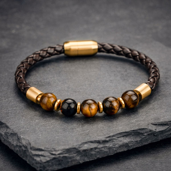 Courageous Tiger Eye Natural Stone NeoLeather Bracelet With MagSnap2