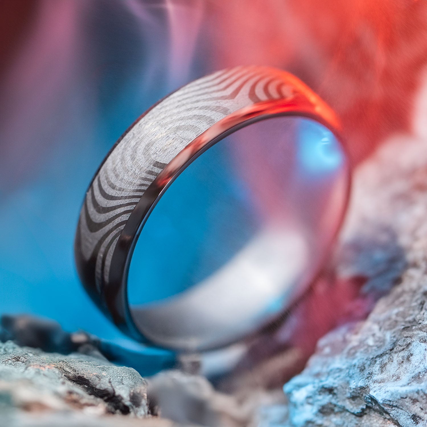 Damascus Beveled Ring Silver
