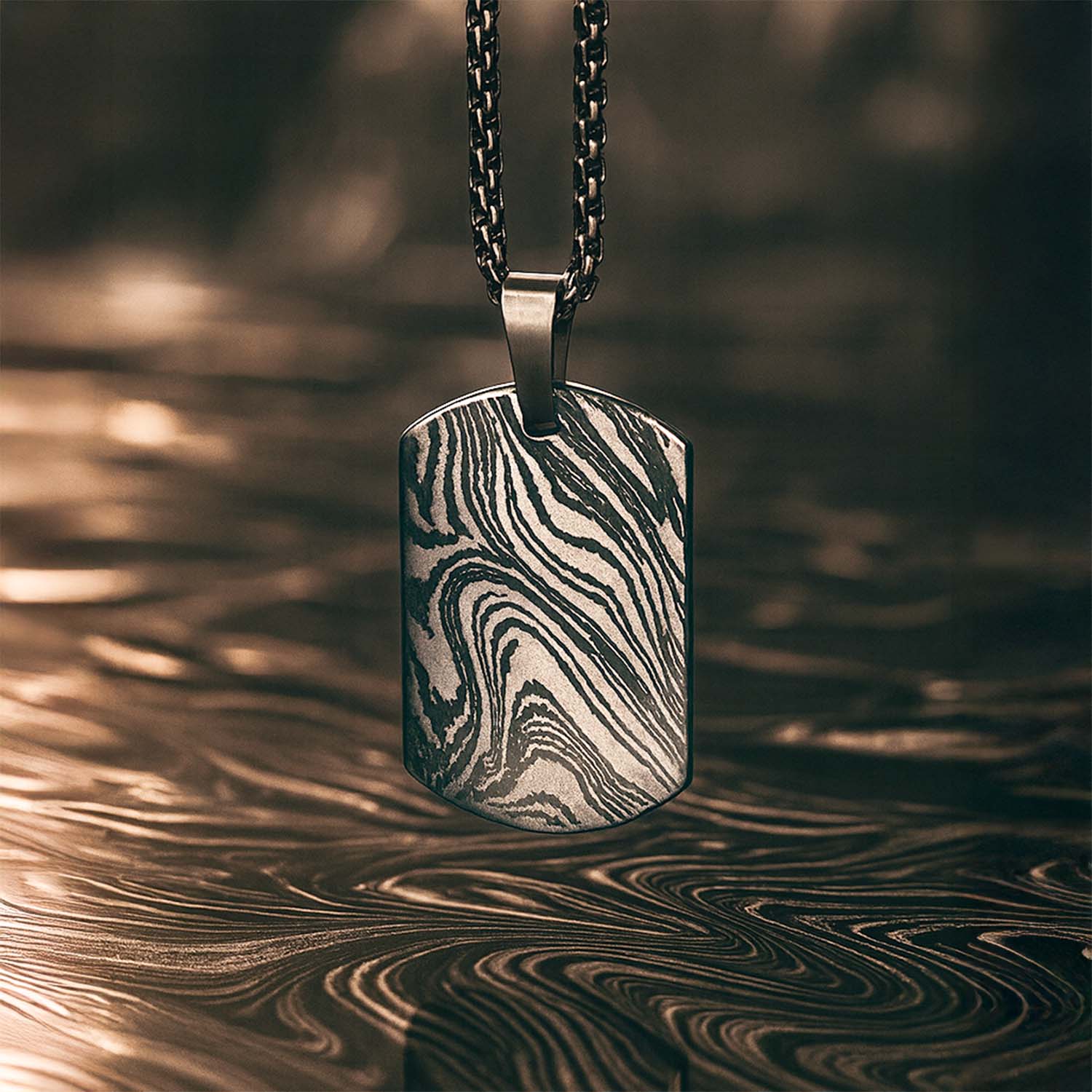 Damascus Steel Army Dog Tag Necklace Black