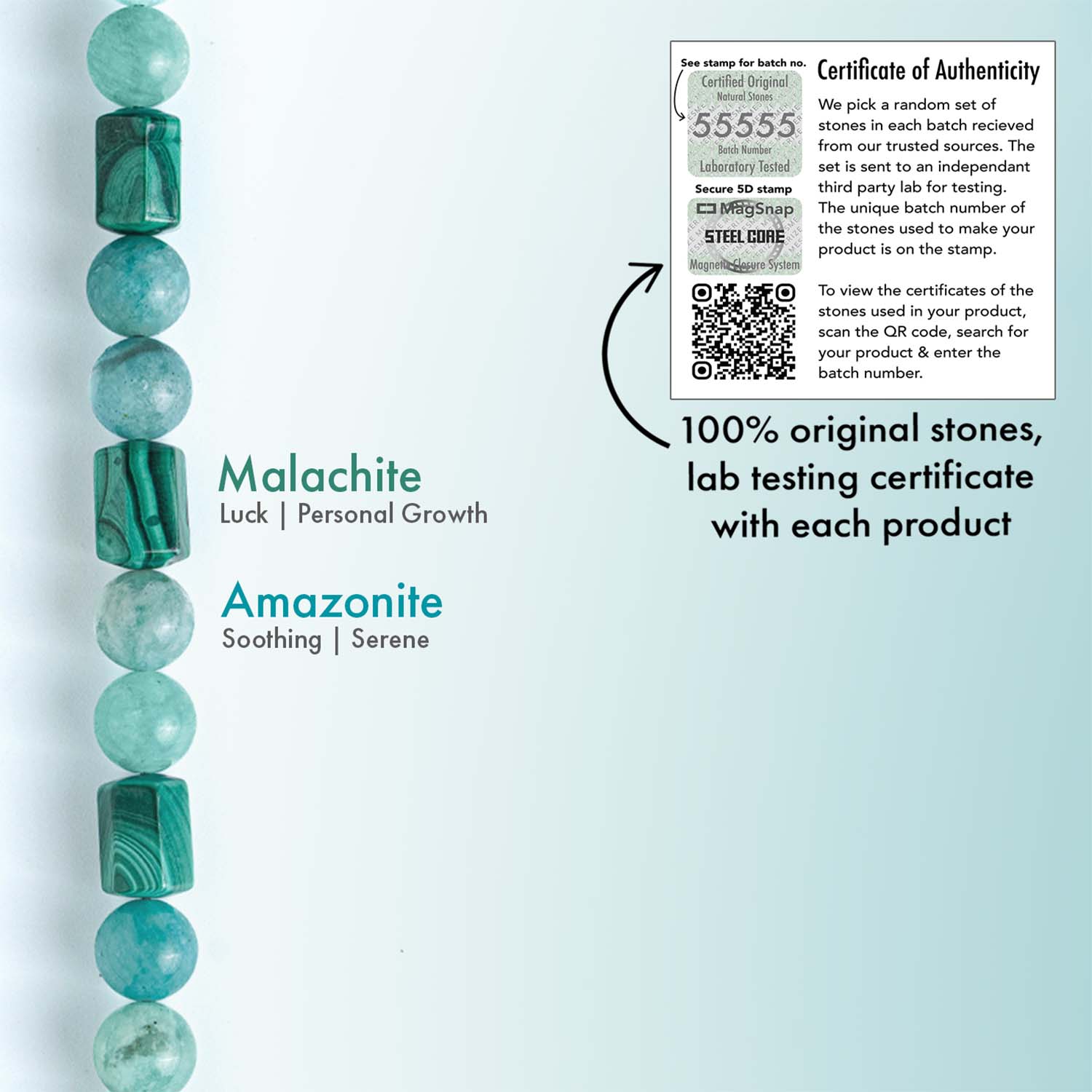 Elysia Amazonite & Cube Malachite Natural Stone Bracelet with Magsnap2