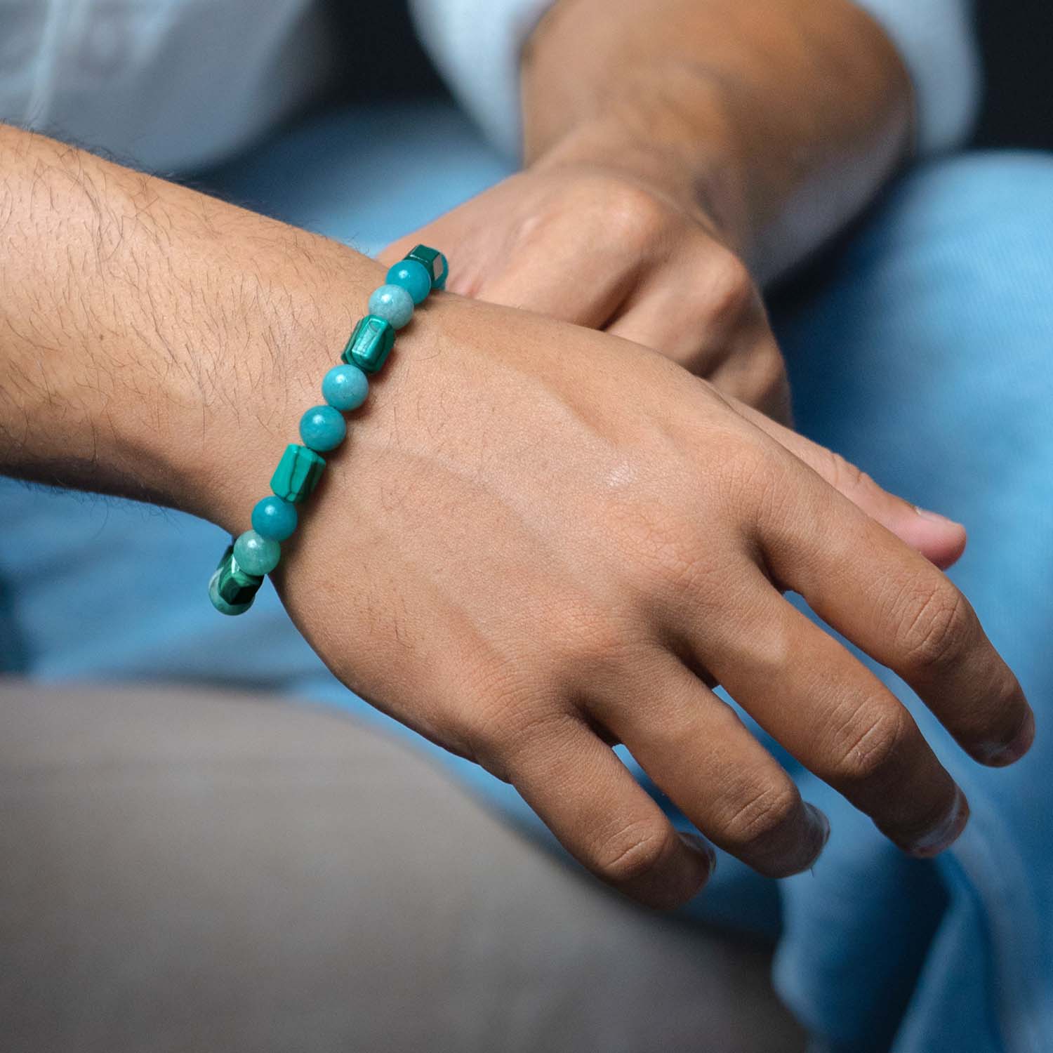 Elysia Amazonite & Cube Malachite Natural Stone Bracelet with Magsnap2