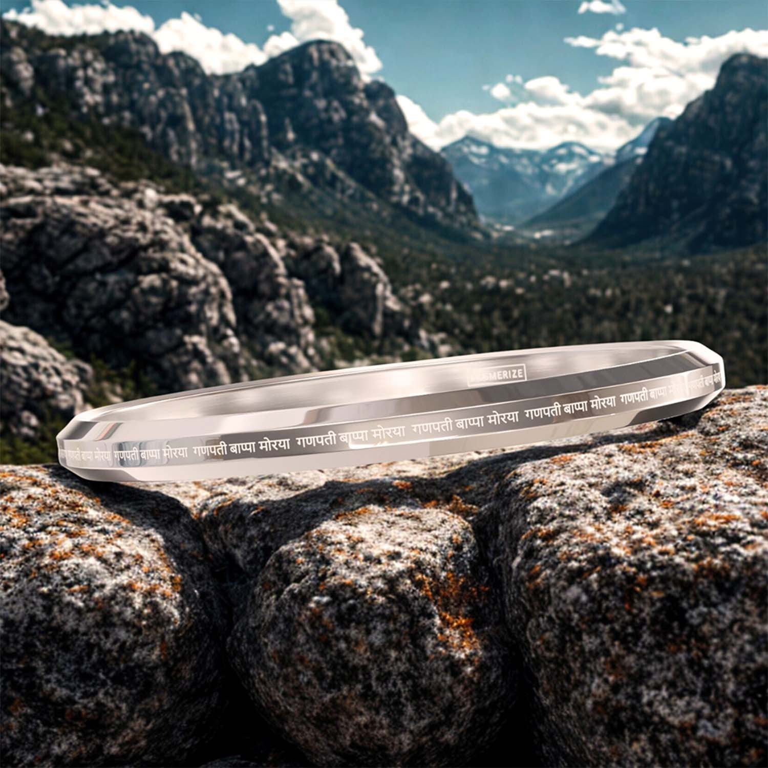 Ganpati Bappa Morya MicroCarved Round Kada Silver