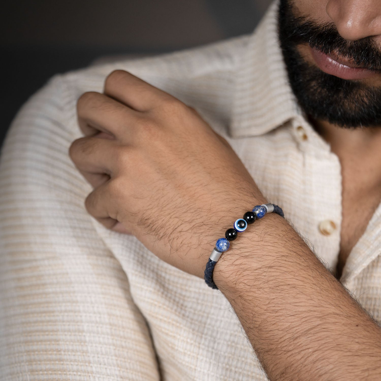 Gloss Onyx And Lapis Lazuli Natural Stone NeoLeather Bracelet With MagSnap2