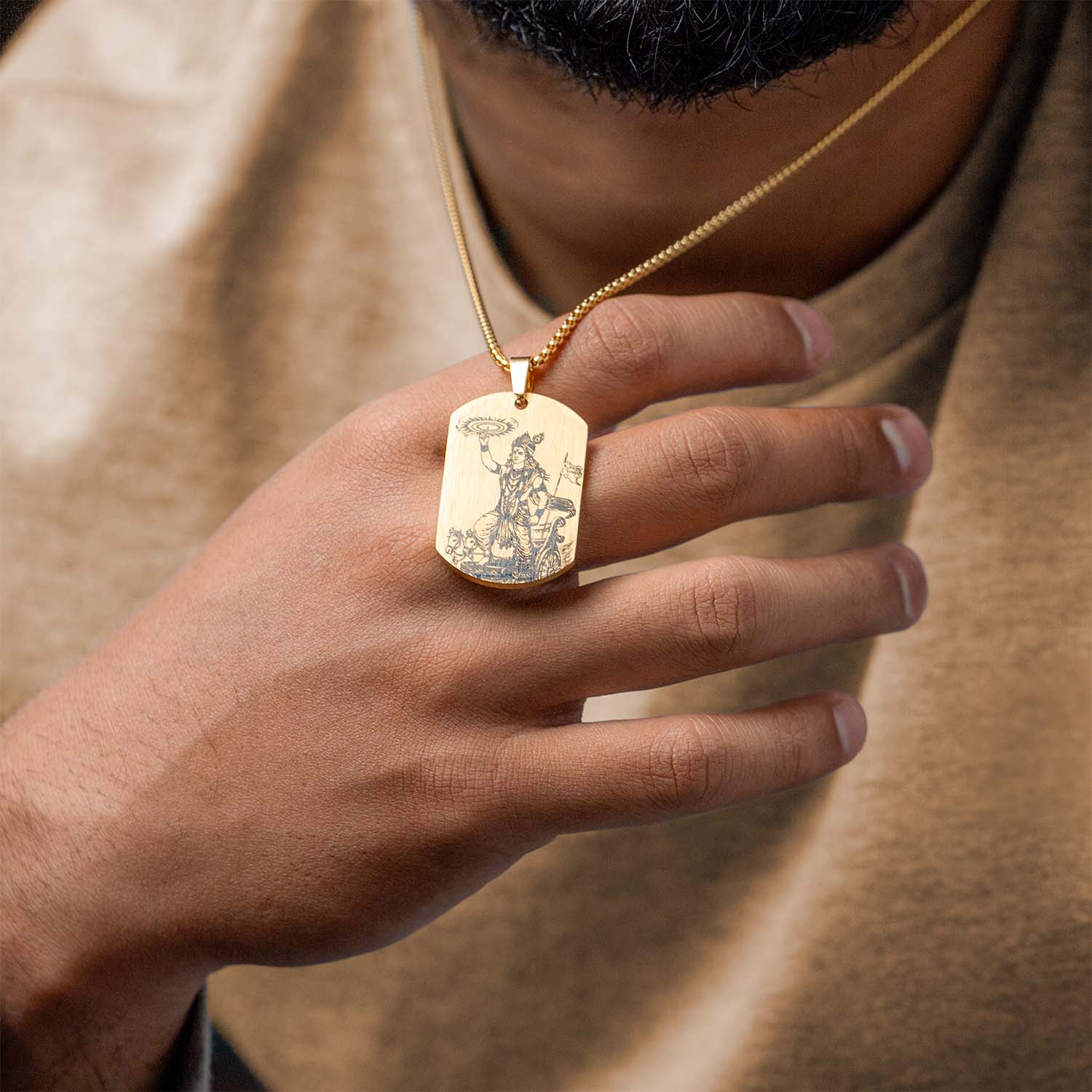 Guiding Krishna Godform Gold Tag Necklace