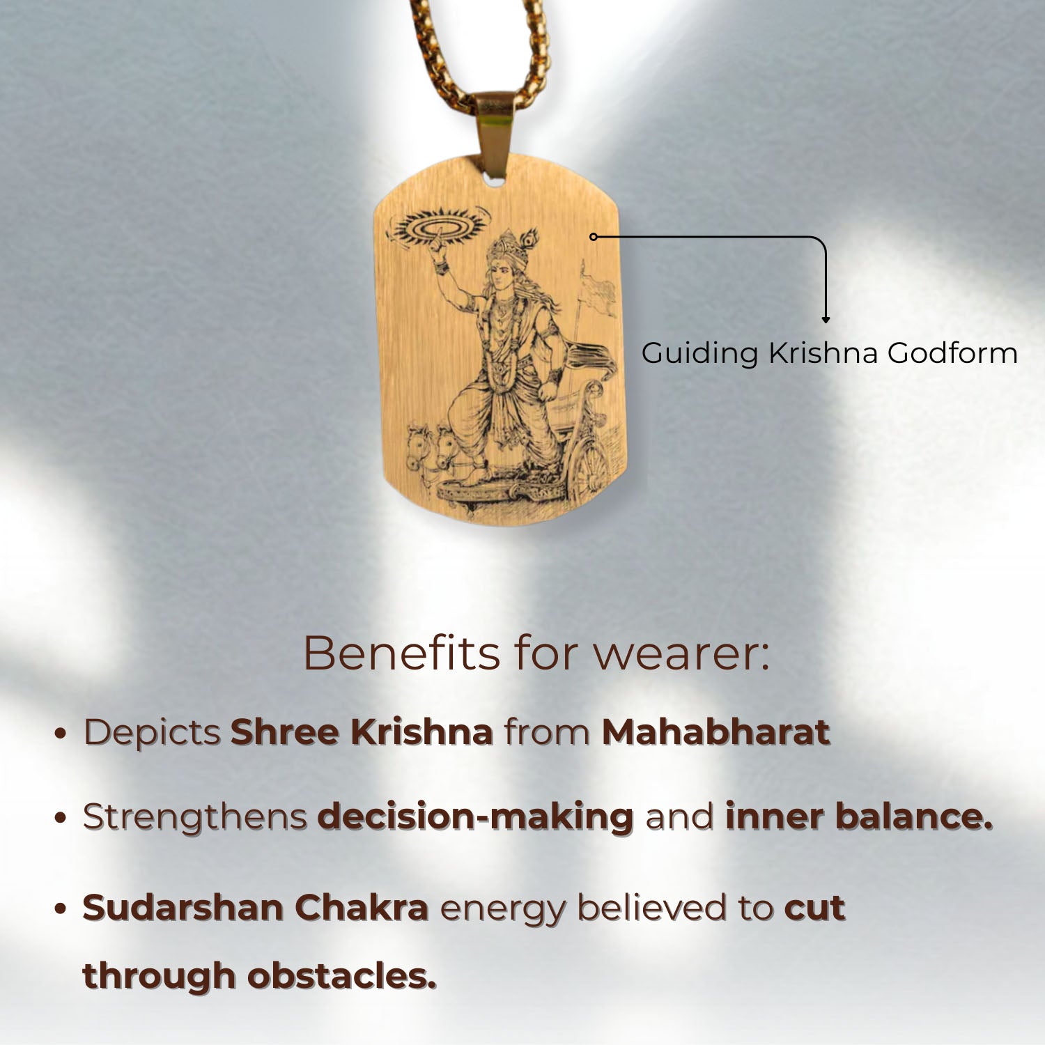 Guiding Krishna Godform Gold Tag Necklace