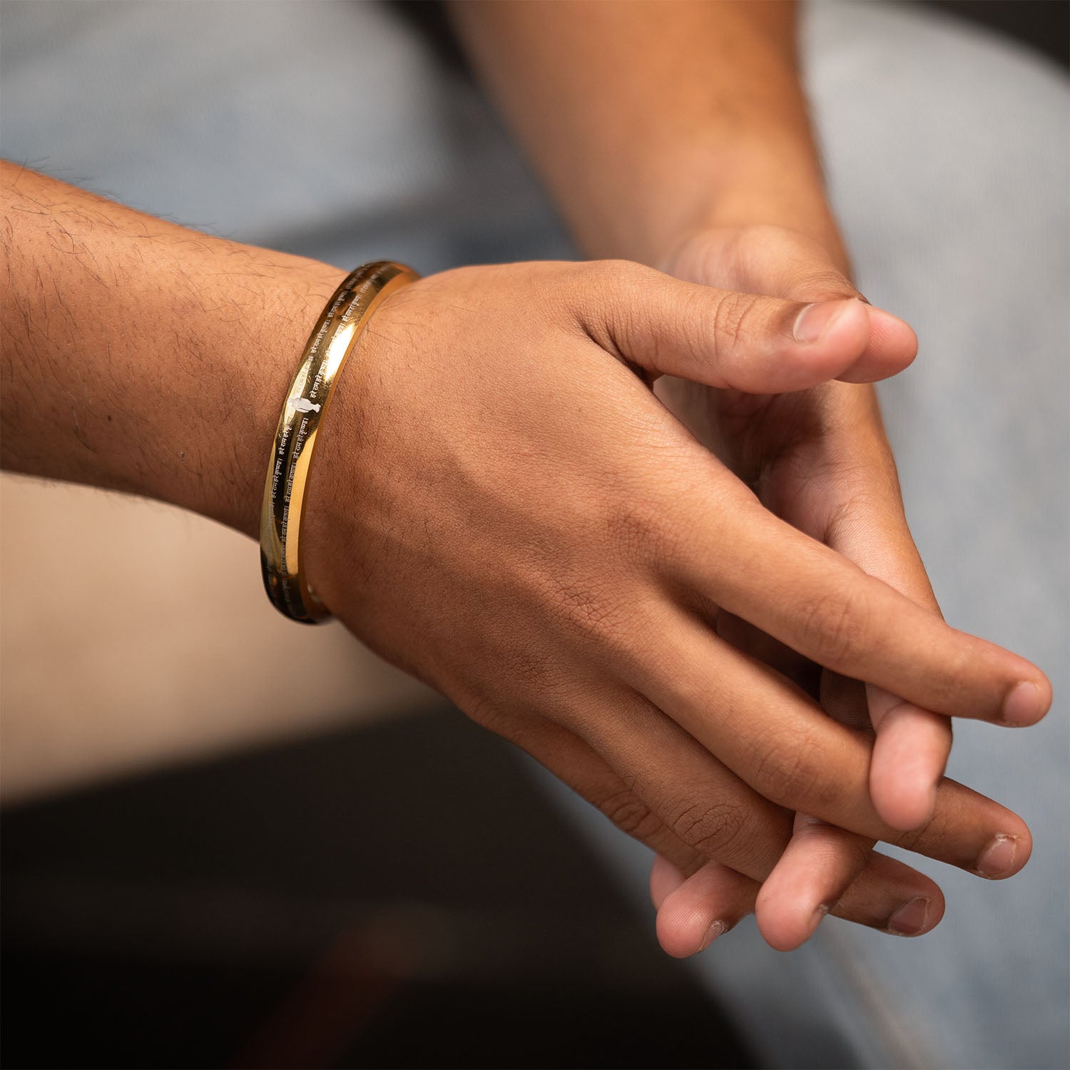 Hare Rama Hare Krishna MicroCarved Round Curved Kada Gold