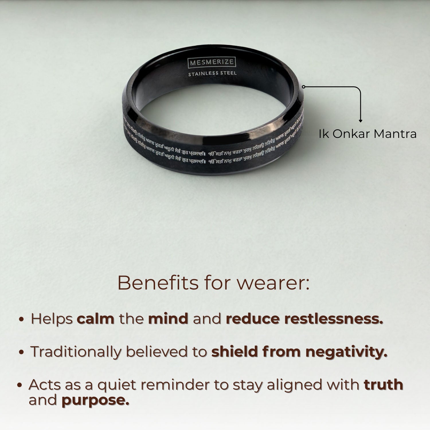 Ik Onkar Mantra MicroCarved Beveled Ring