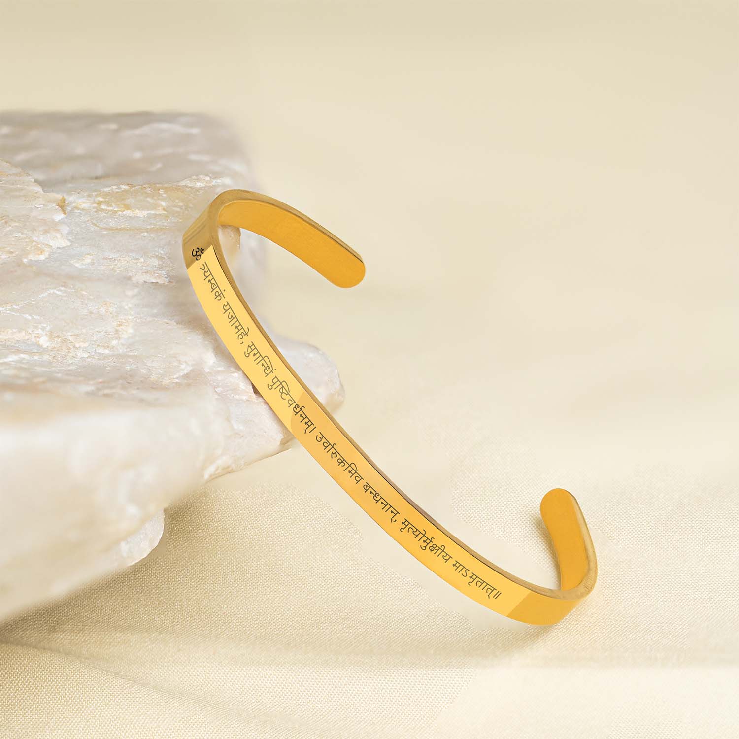 Maha Mrintujay Mantra Gloss Cuff Adjustable Bracelet Gold