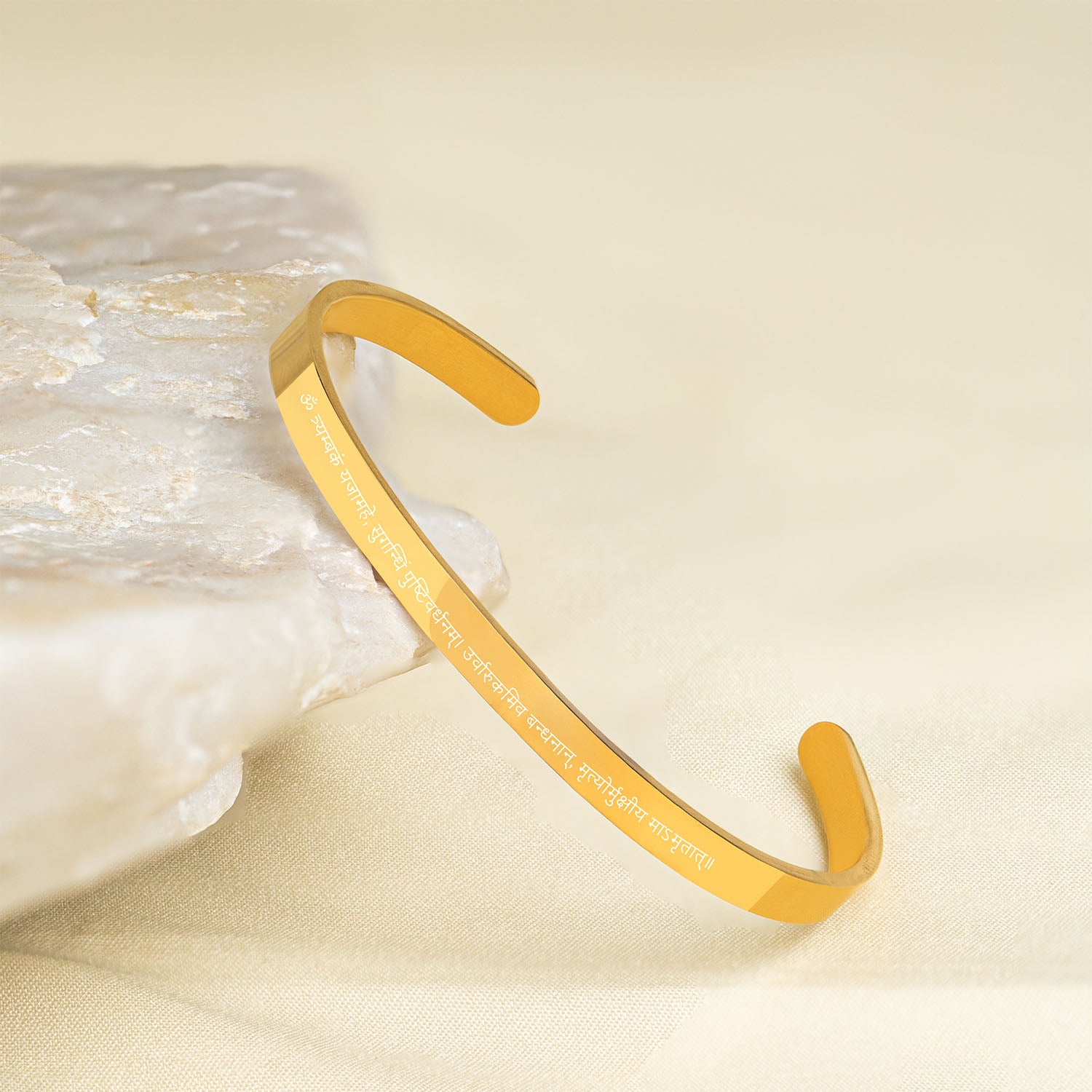 Maha Mrintujay Mantra Gloss Cuff Adjustable Bracelet Gold