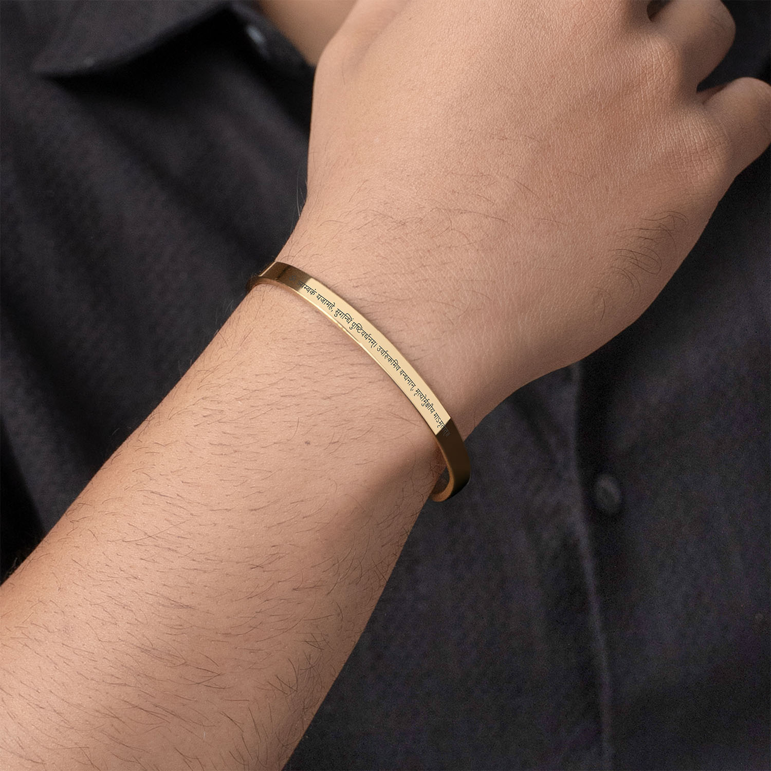 Maha Mrintujay Mantra Gloss Cuff Adjustable Bracelet Gold