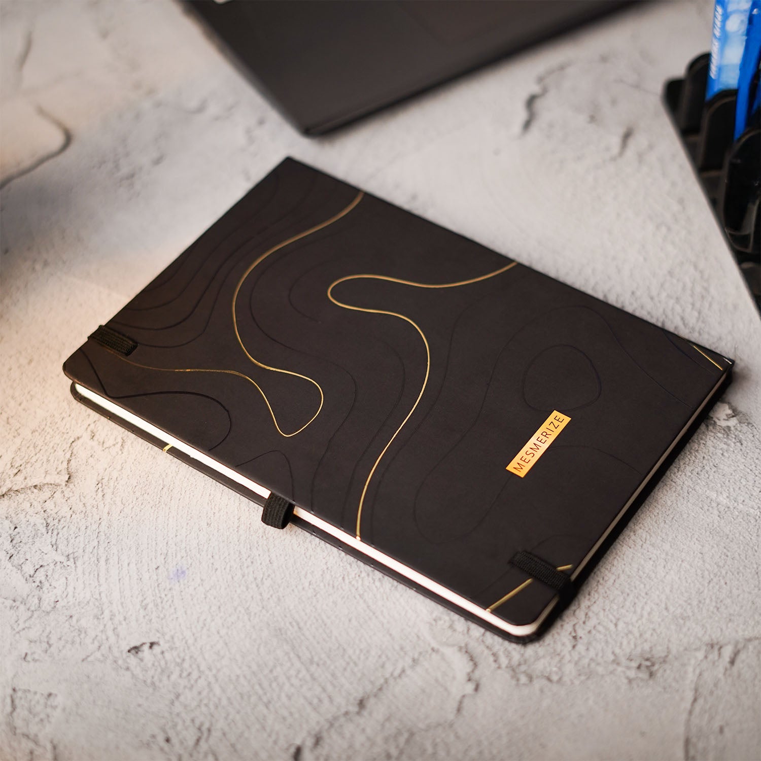 Matte Black Notebook with Malachite 2 in 1 MagSnap Roller Ball Pen with Stylus Personalised