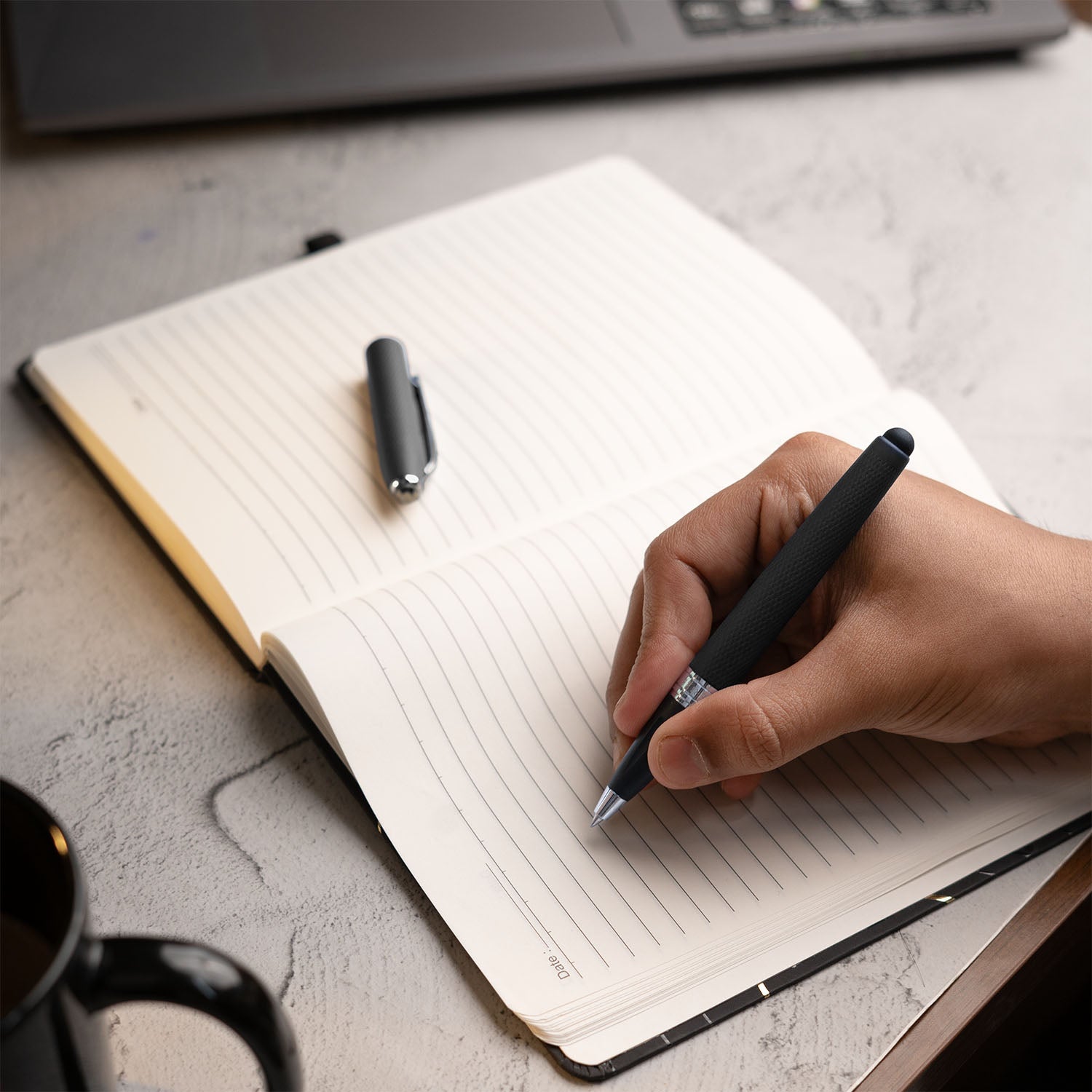 Matte Black Notebook with Ultra Matte Black Pyrite 2 in 1 MagSnap Roller Ball Pen with Stylus None