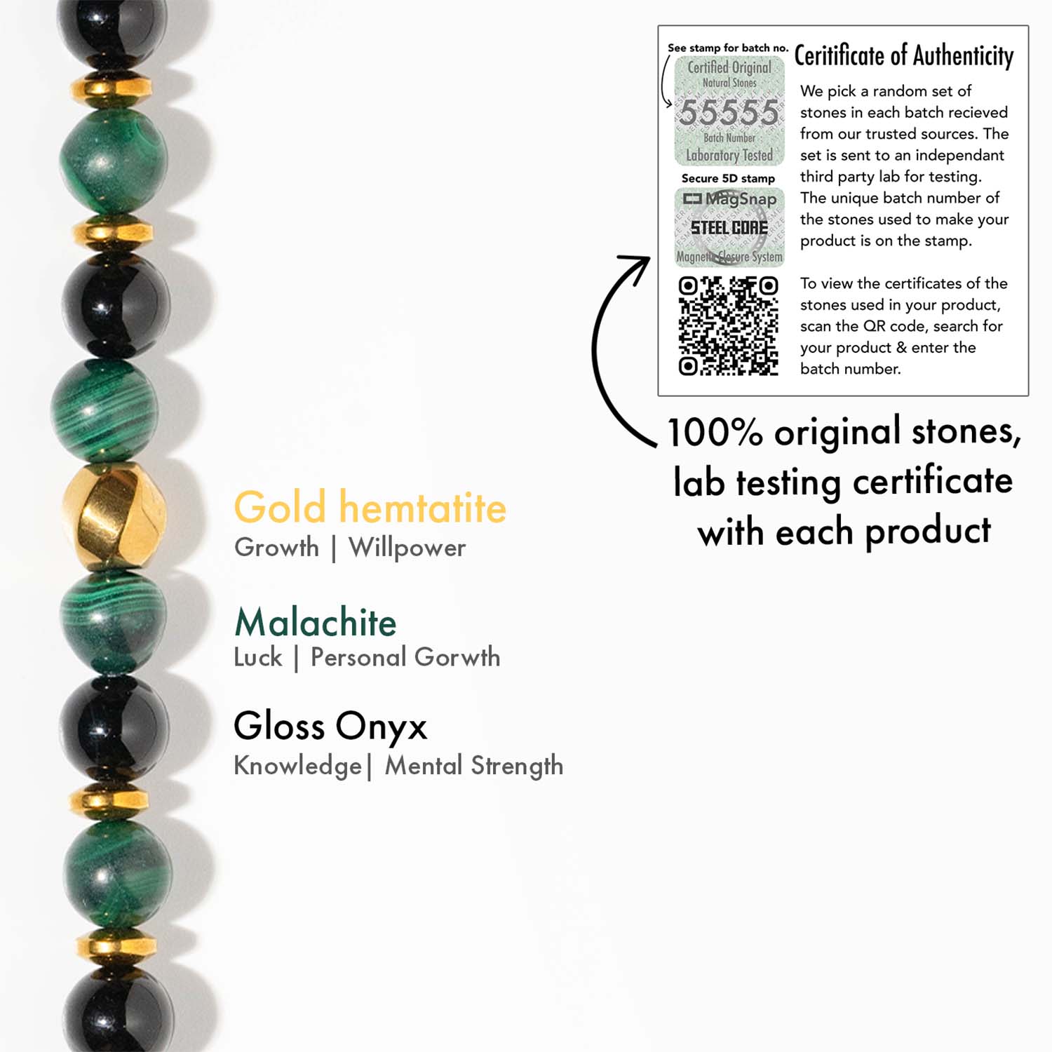 Prosperity Gloss Onyx & Malachite Natural Stone Bracelet