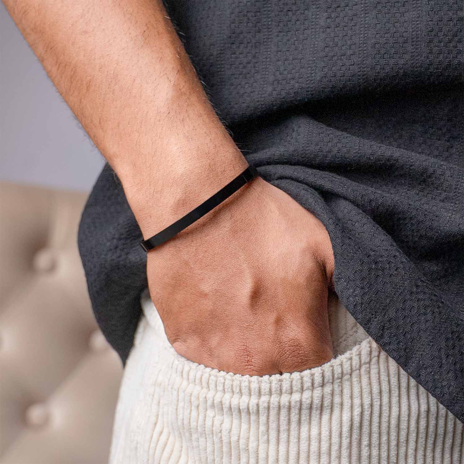 Non Personalised Black Cuff Kada Bracelet