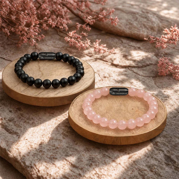 Onyx & Rose Quartz Natural Stone Couple Bracelet with Magsnap 2