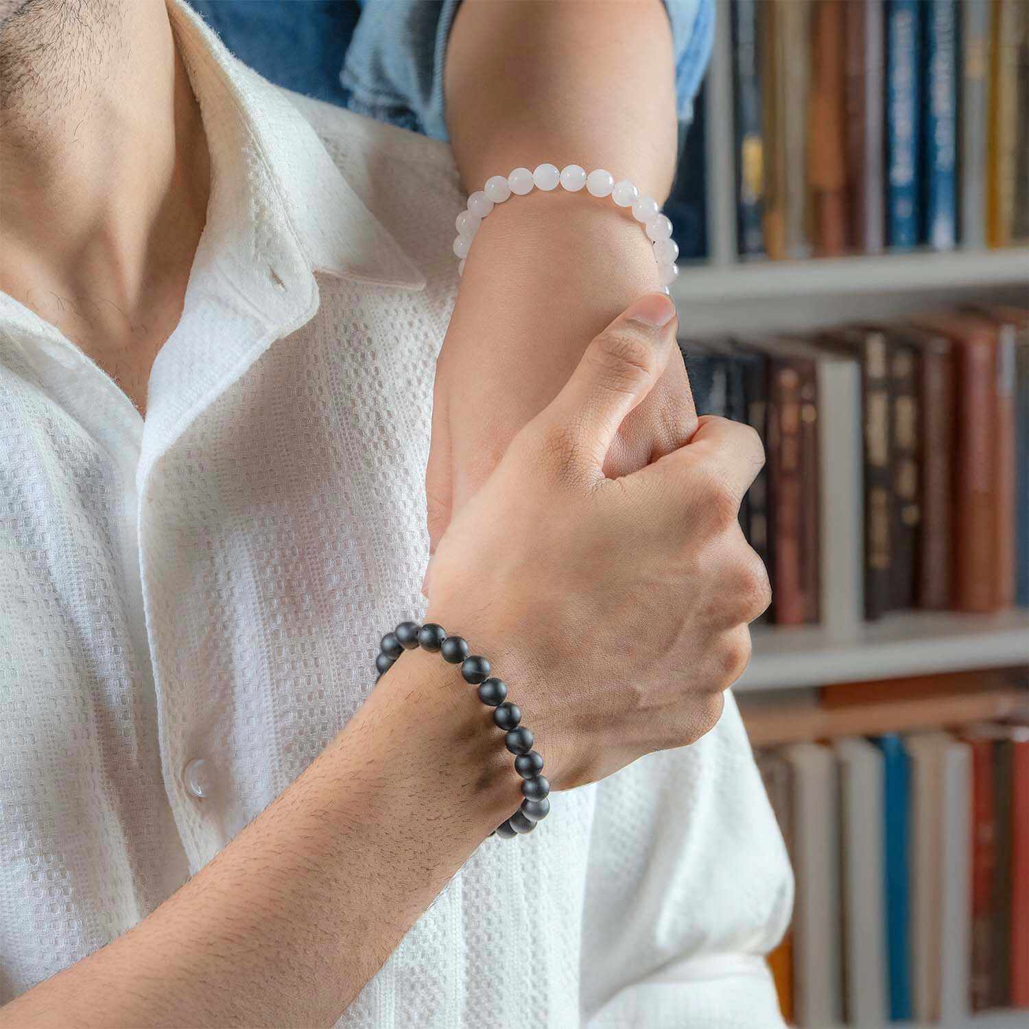Onyx & Rose Quartz Natural Stone Couple Bracelet with Magsnap 2