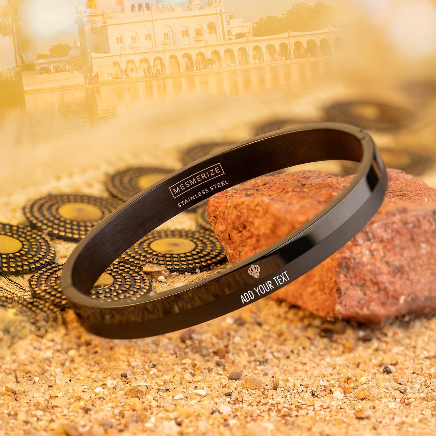 Personalised Khanda Dual Finish Kada Bracelet Black