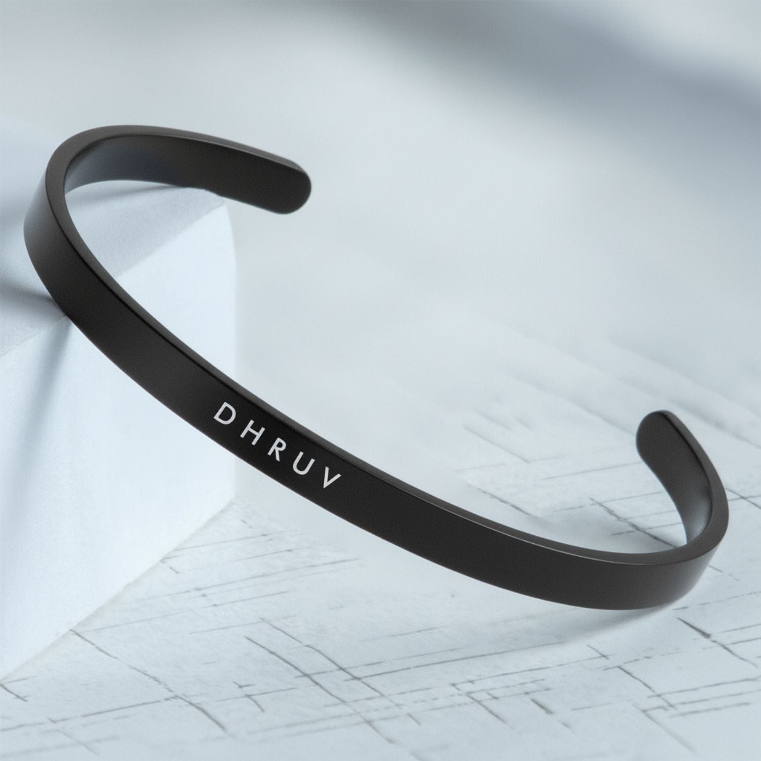 Matte Cuff Adjustable Bracelet Black Personalised