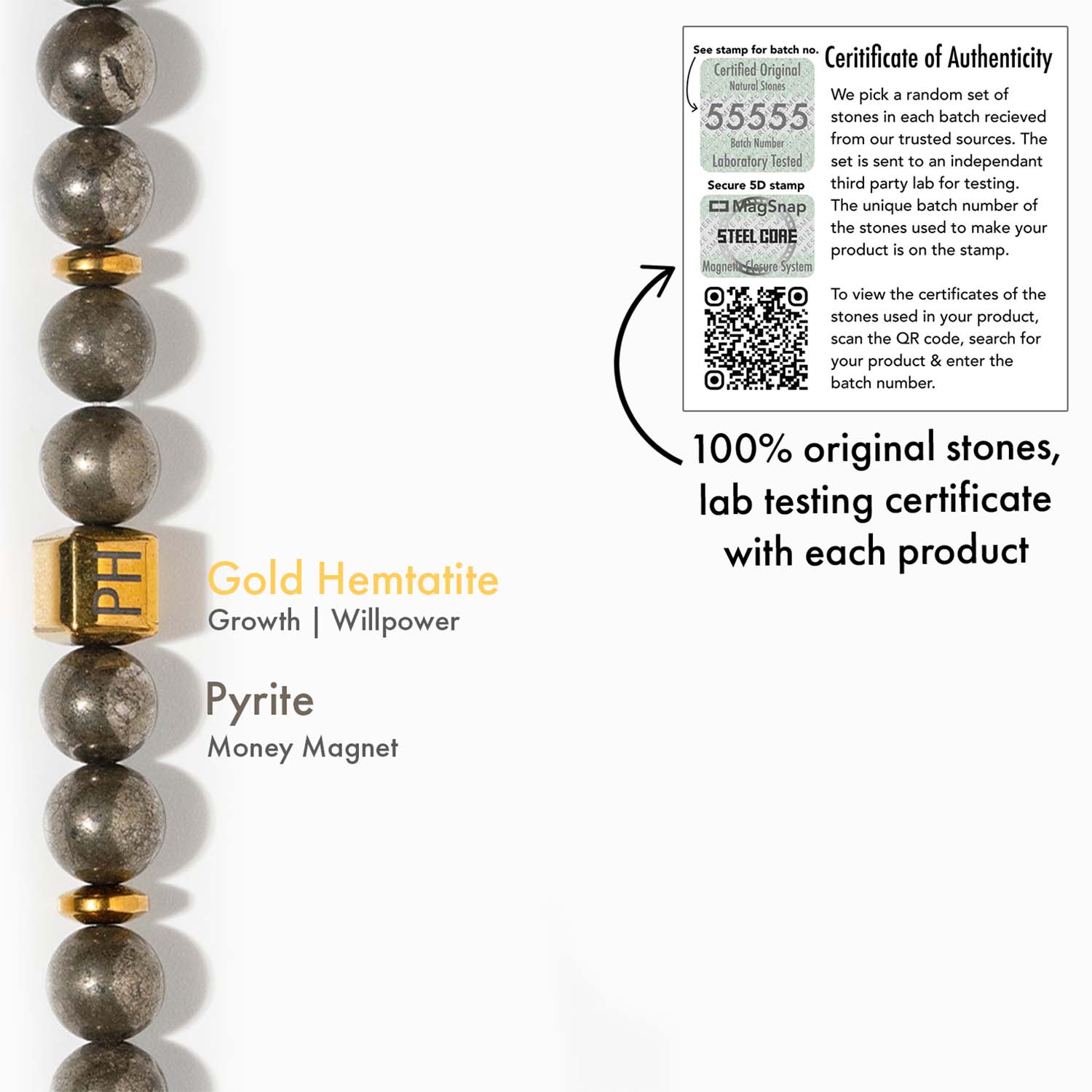 Personalise Money Magnet Pyrite Natural Stone Bracelet