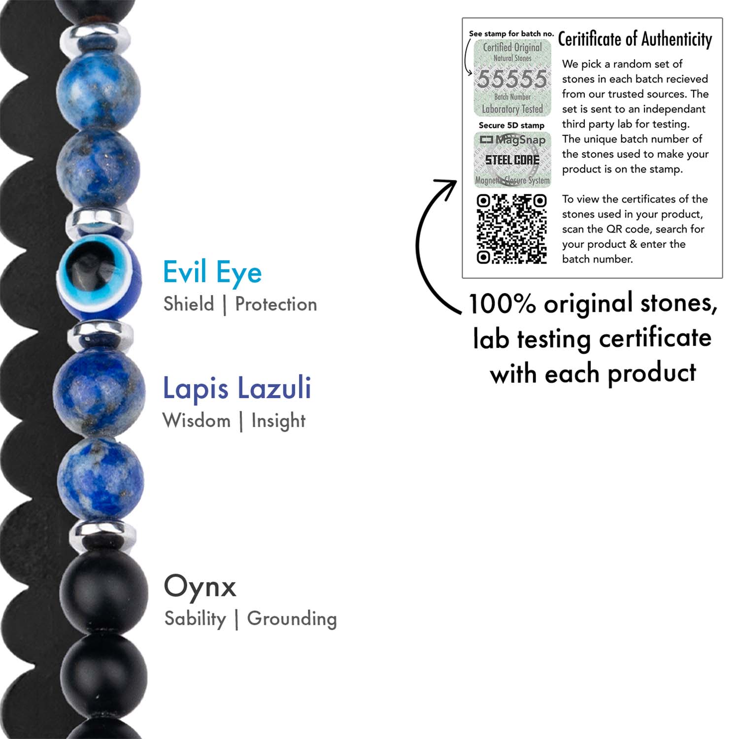 Natural Stone Jewellery Protective Lapis Lazuli Evil Eye Natural Stone Bracelet with Magsnap