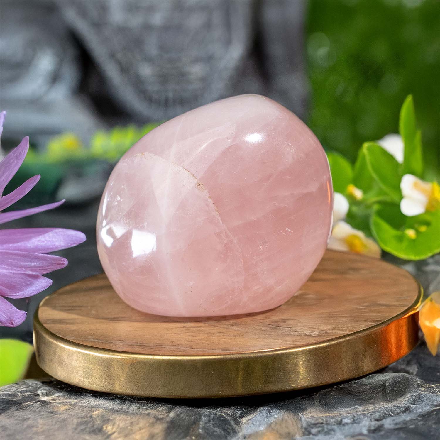 Solace Polished Rose Quartz Raw Stone With Mango Wood Coaster