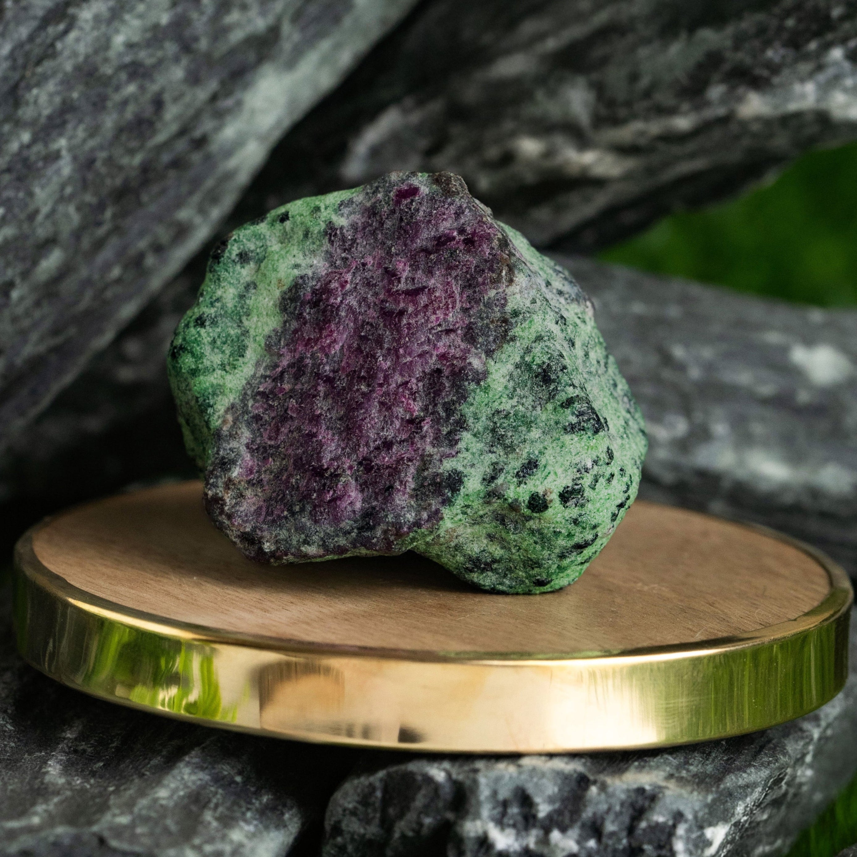 Alchemy Raw Ruby Zoisite Stone With Mango Wood Coaster