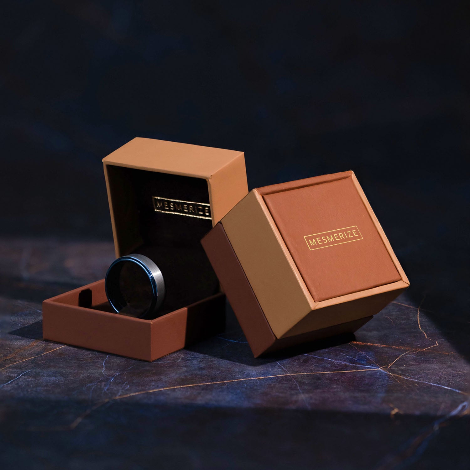 Gunmetal Brushed Blue Tungsten Carbide Ring