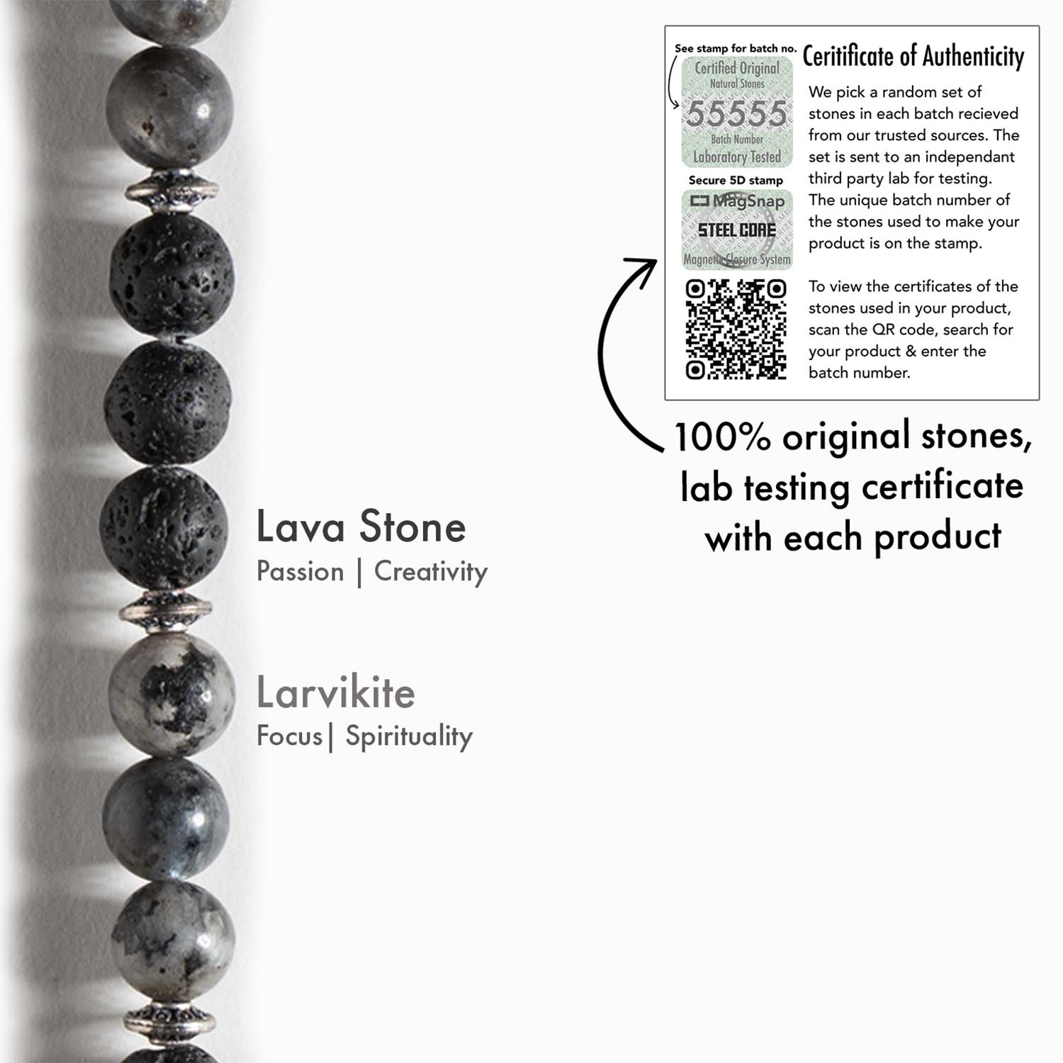 Natural Stone Jewellery Spiritual Lava and Larvikite Natural Stone Bracelet with MagSnap