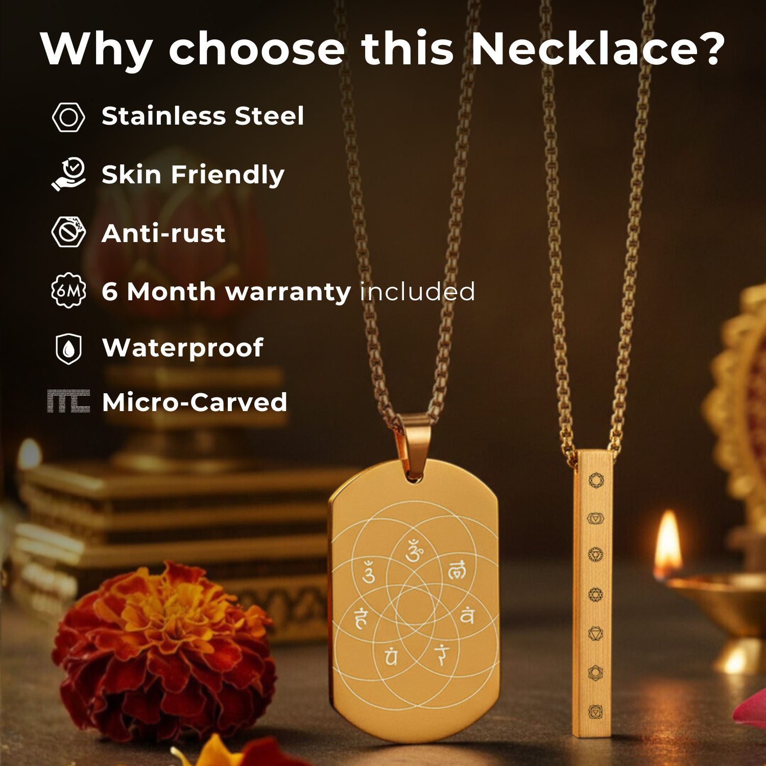 Micro Carved Krishna Tag Necklace Black