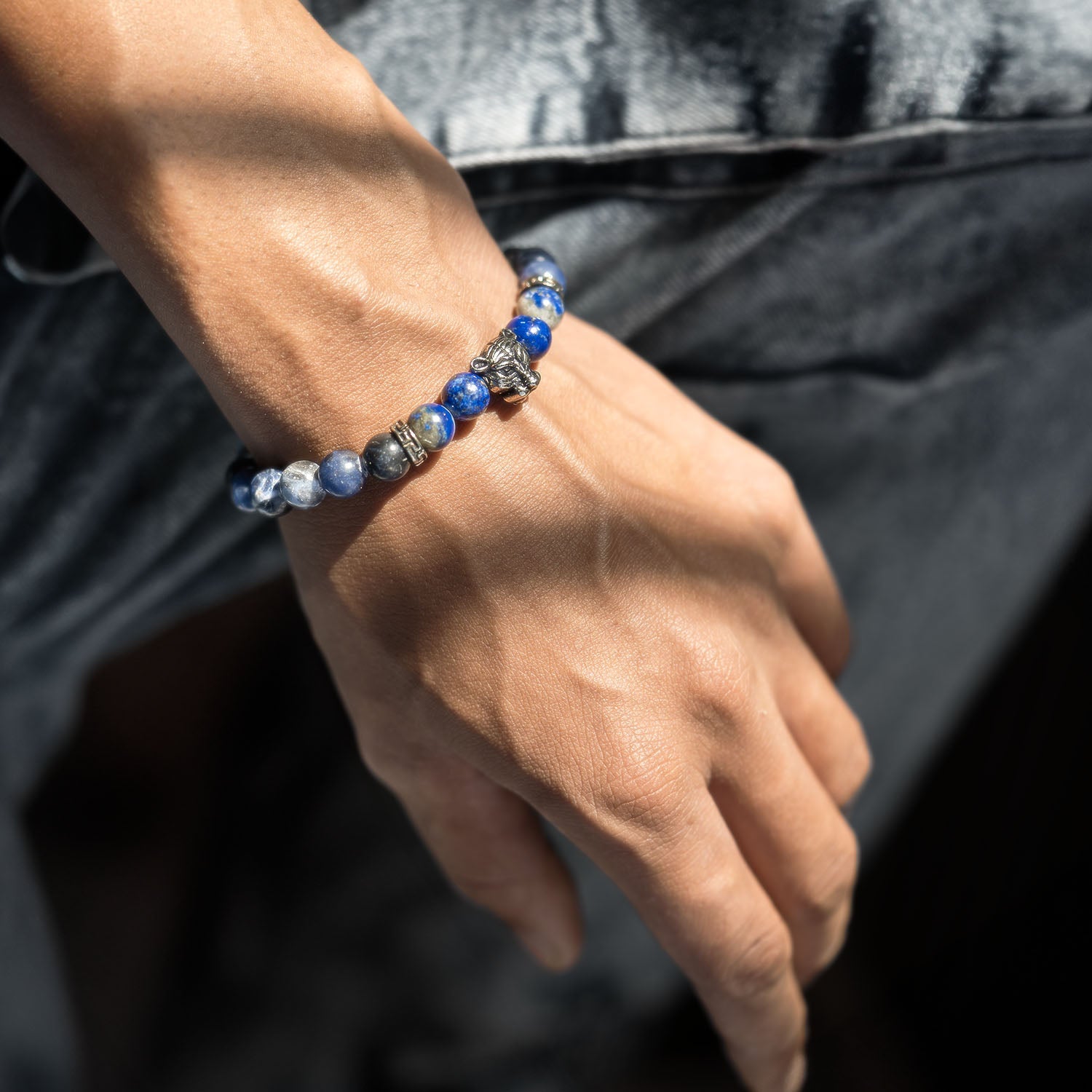 Natural Stone Jewellery Wisdom Lapis Lazuli Natural Stone Panther Bracelet With Magsnap